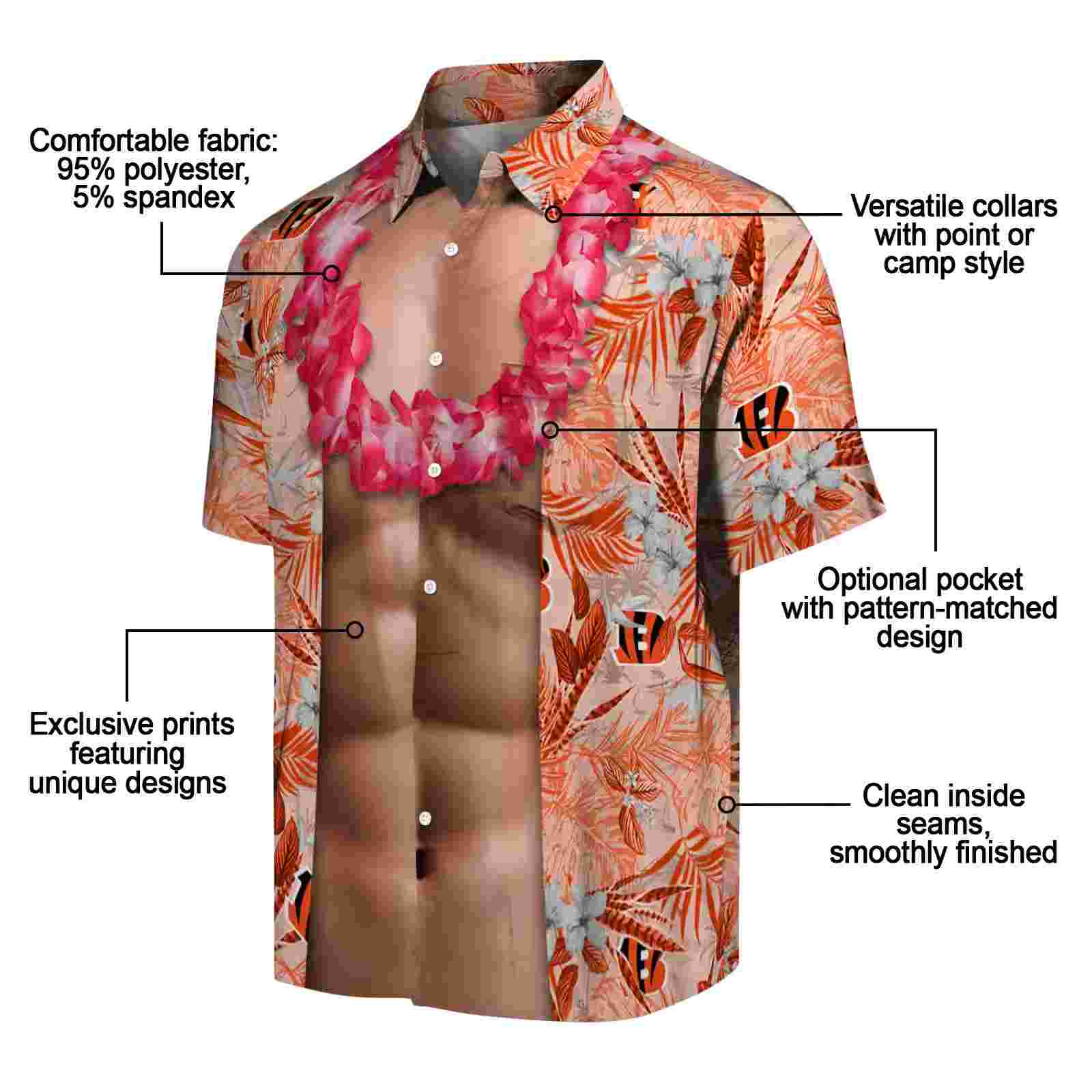 cincinnati bengals chest illusion orange hawaiian shirt new arrival