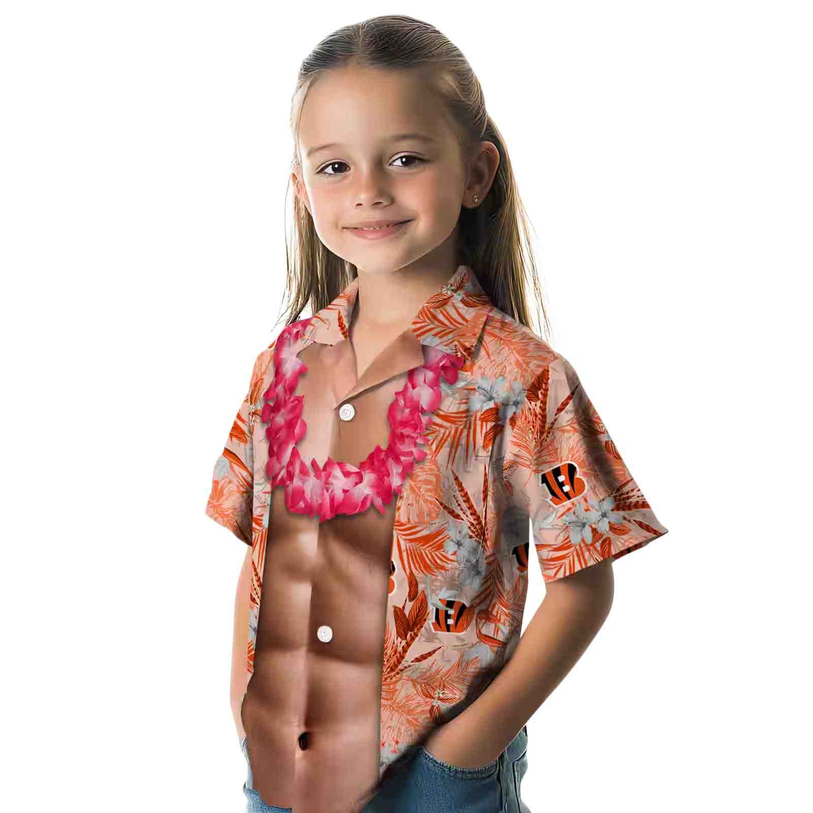 cincinnati bengals chest illusion orange hawaiian shirt premium grade