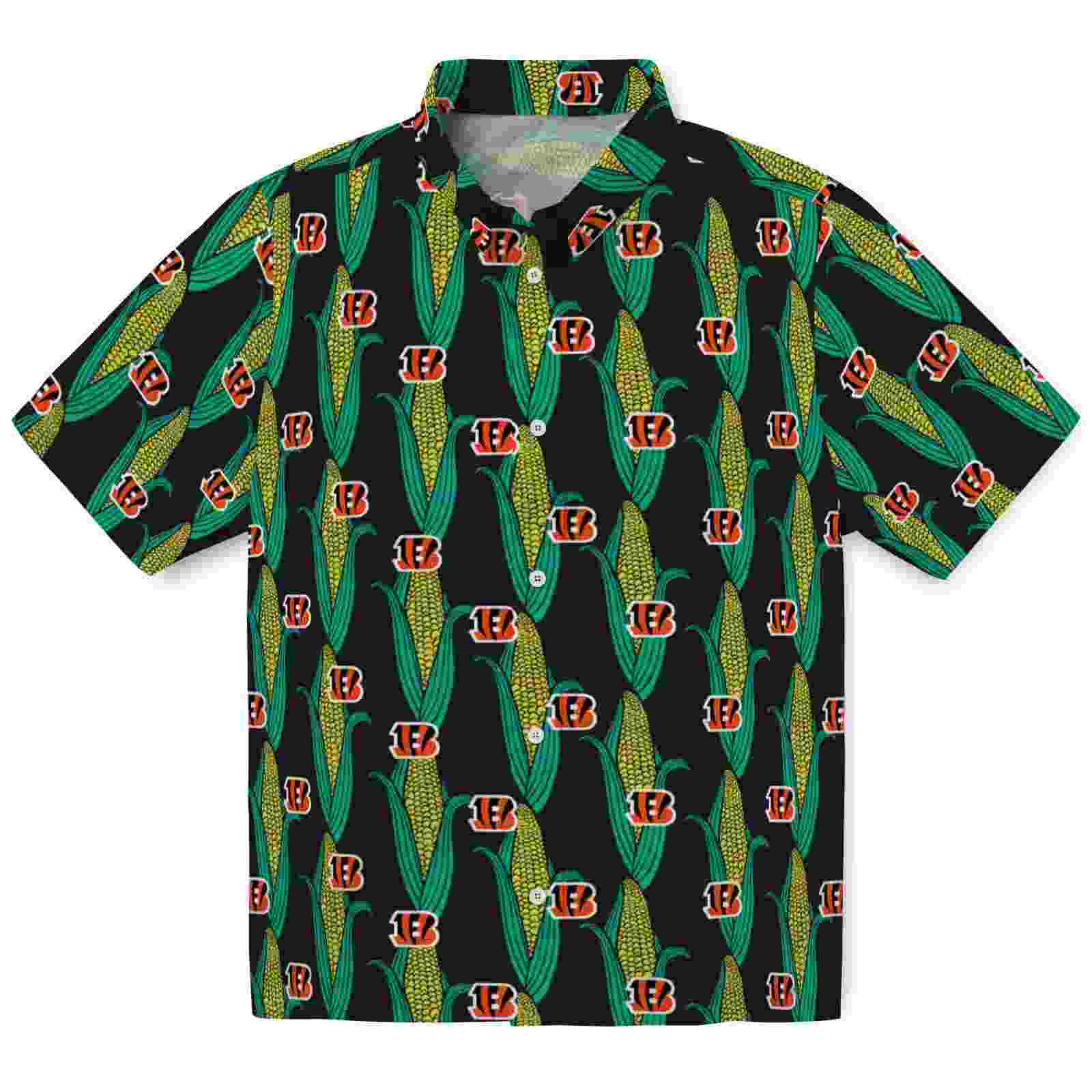 Cincinnati Bengals Corn Motifs Black Green Hawaiian Shirt