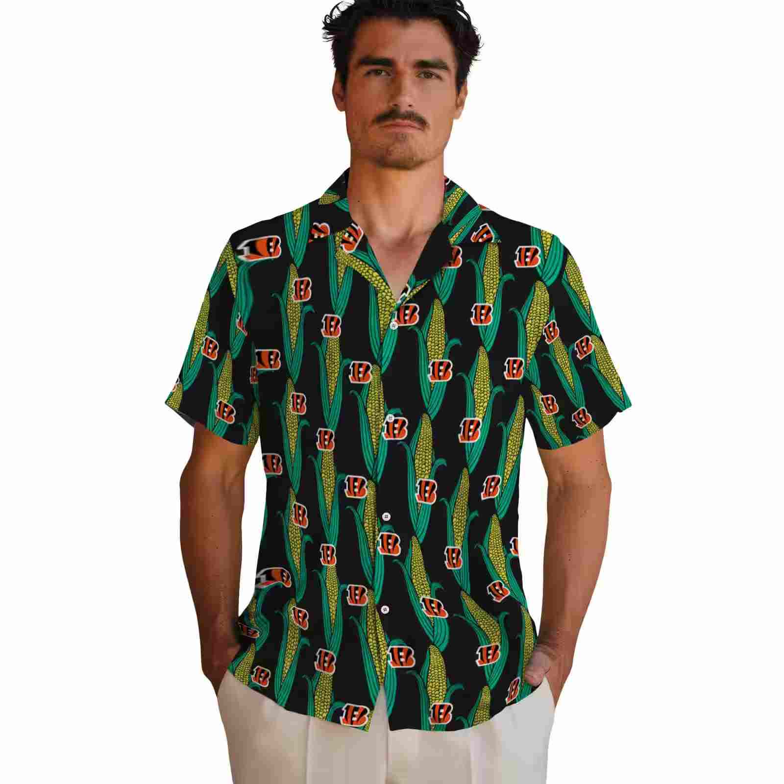 cincinnati bengals corn motifs black green hawaiian shirt fashion forward