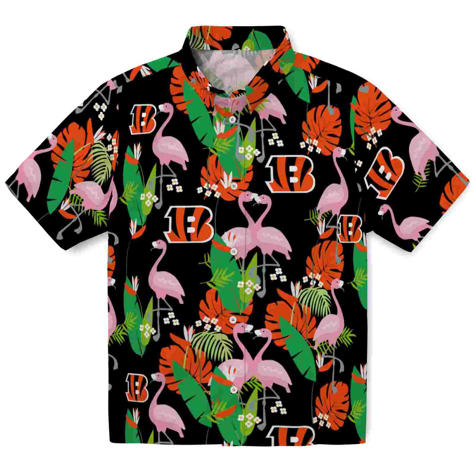 Cincinnati Bengals Flamingo Foliage Orange Green Hawaiian Shirt