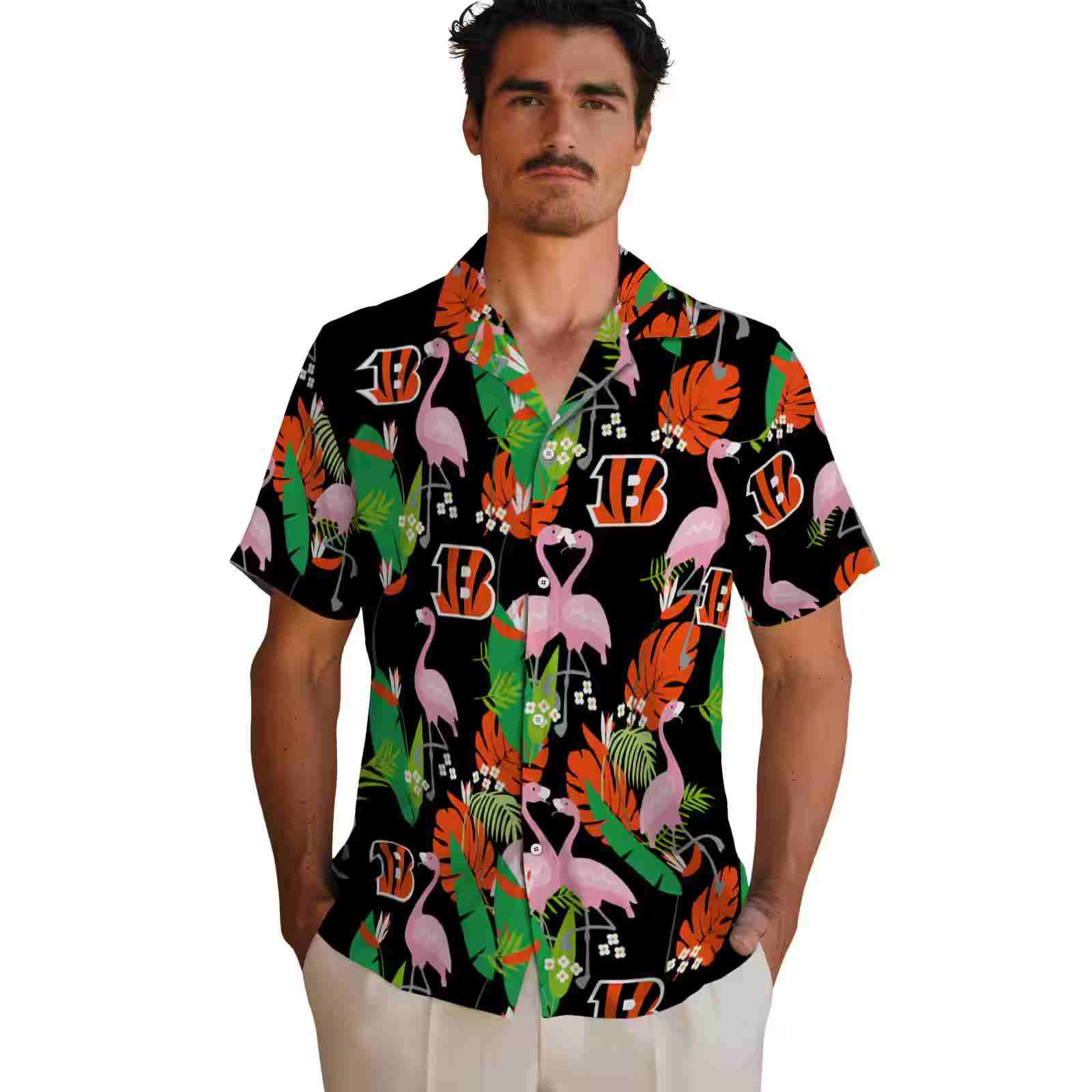 cincinnati bengals flamingo foliage orange green hawaiian shirt fashion forward