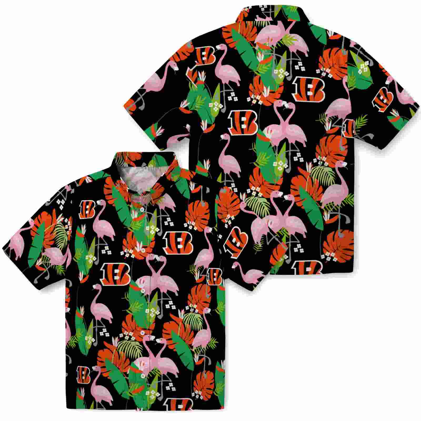 cincinnati bengals flamingo foliage orange green hawaiian shirt high quality