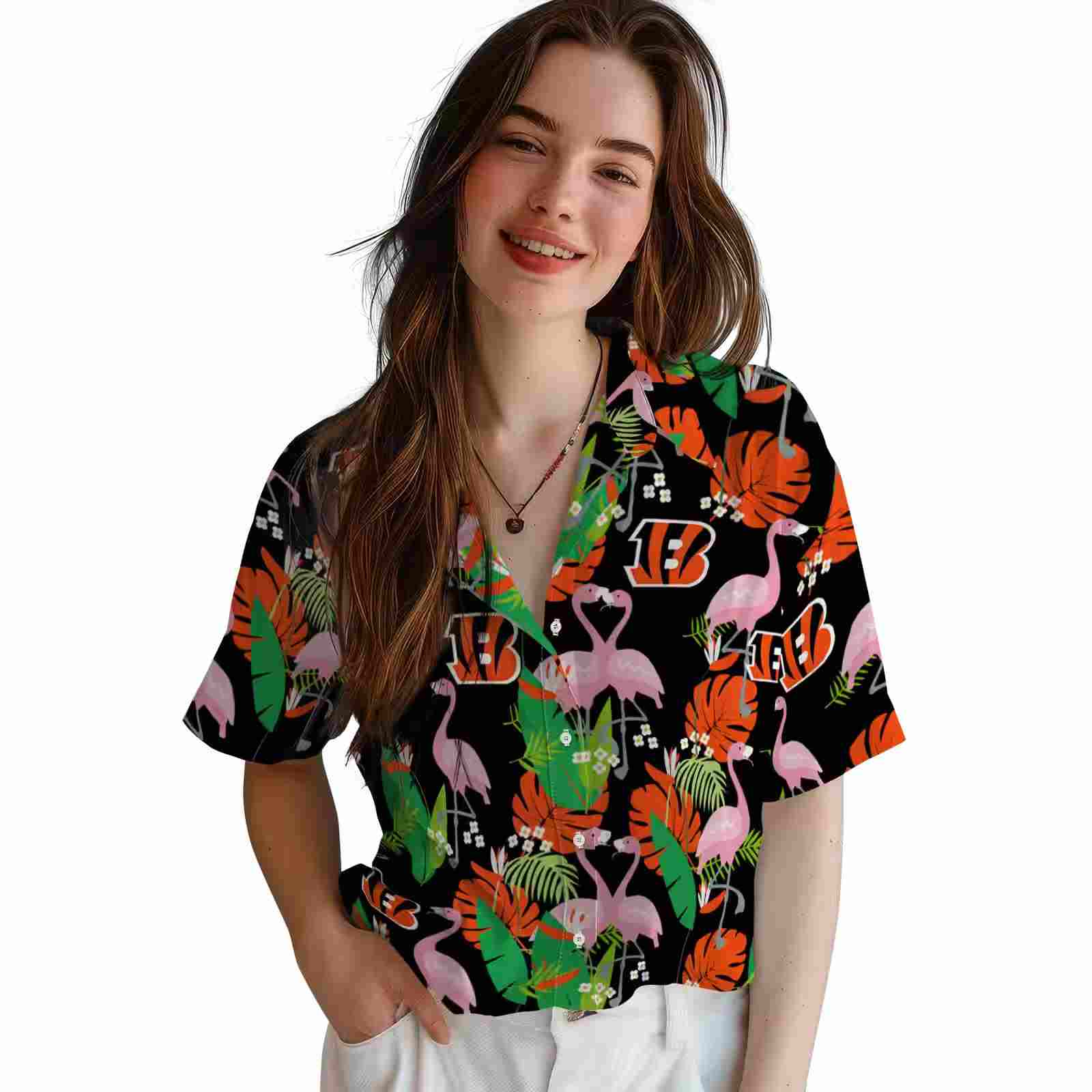 cincinnati bengals flamingo foliage orange green hawaiian shirt latest model