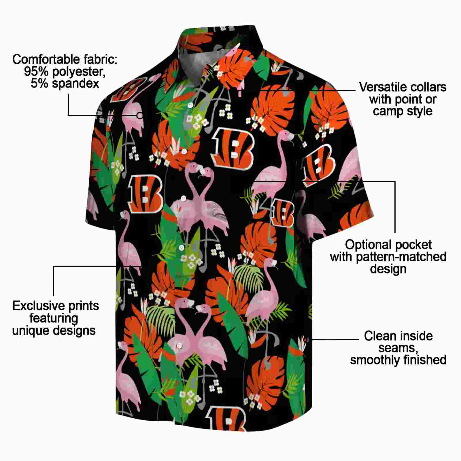 cincinnati bengals flamingo foliage orange green hawaiian shirt new arrival