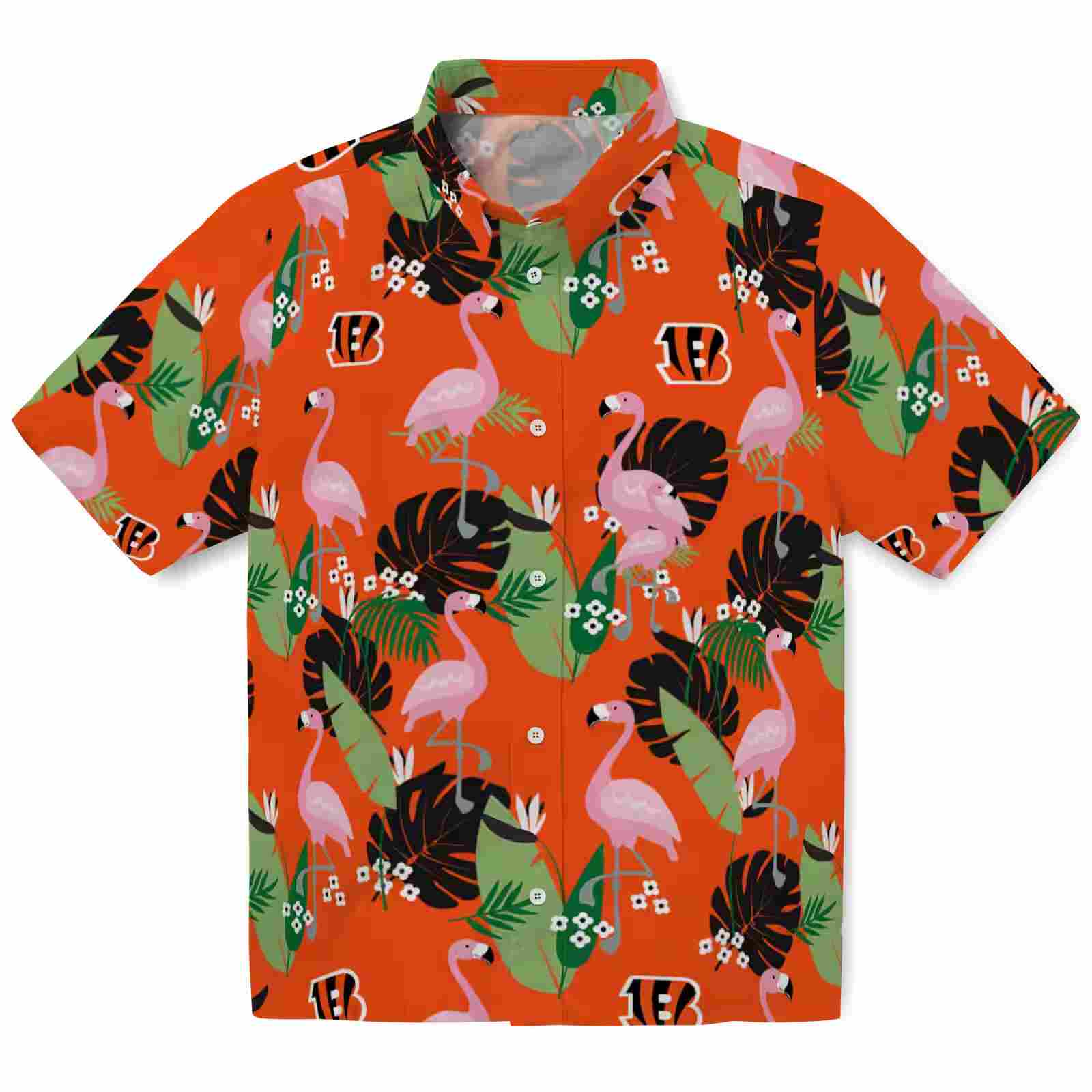 Cincinnati Bengals Flamingo Leaf Motif Orange Hawaiian Shirt