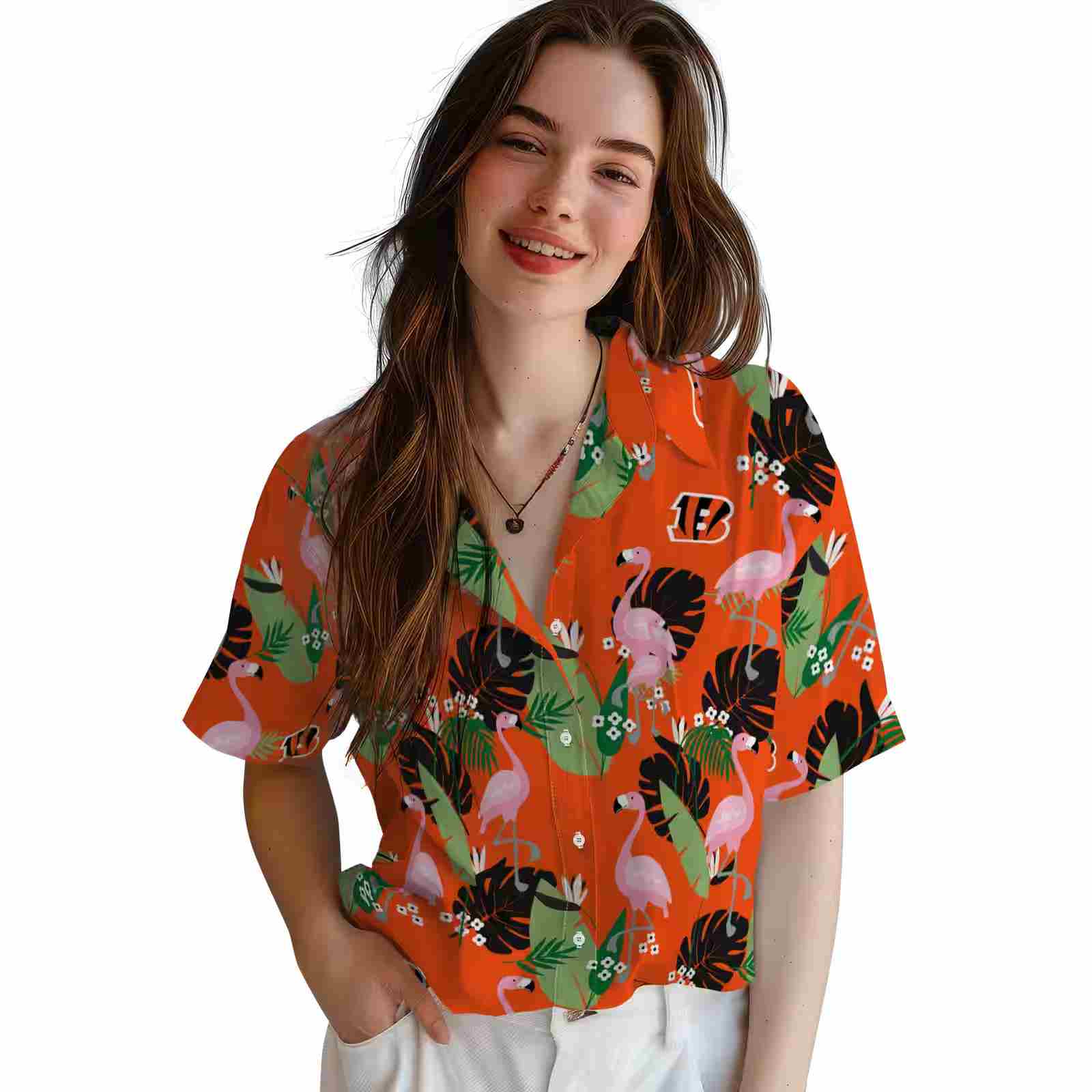 cincinnati bengals flamingo leaf motif orange hawaiian shirt latest model