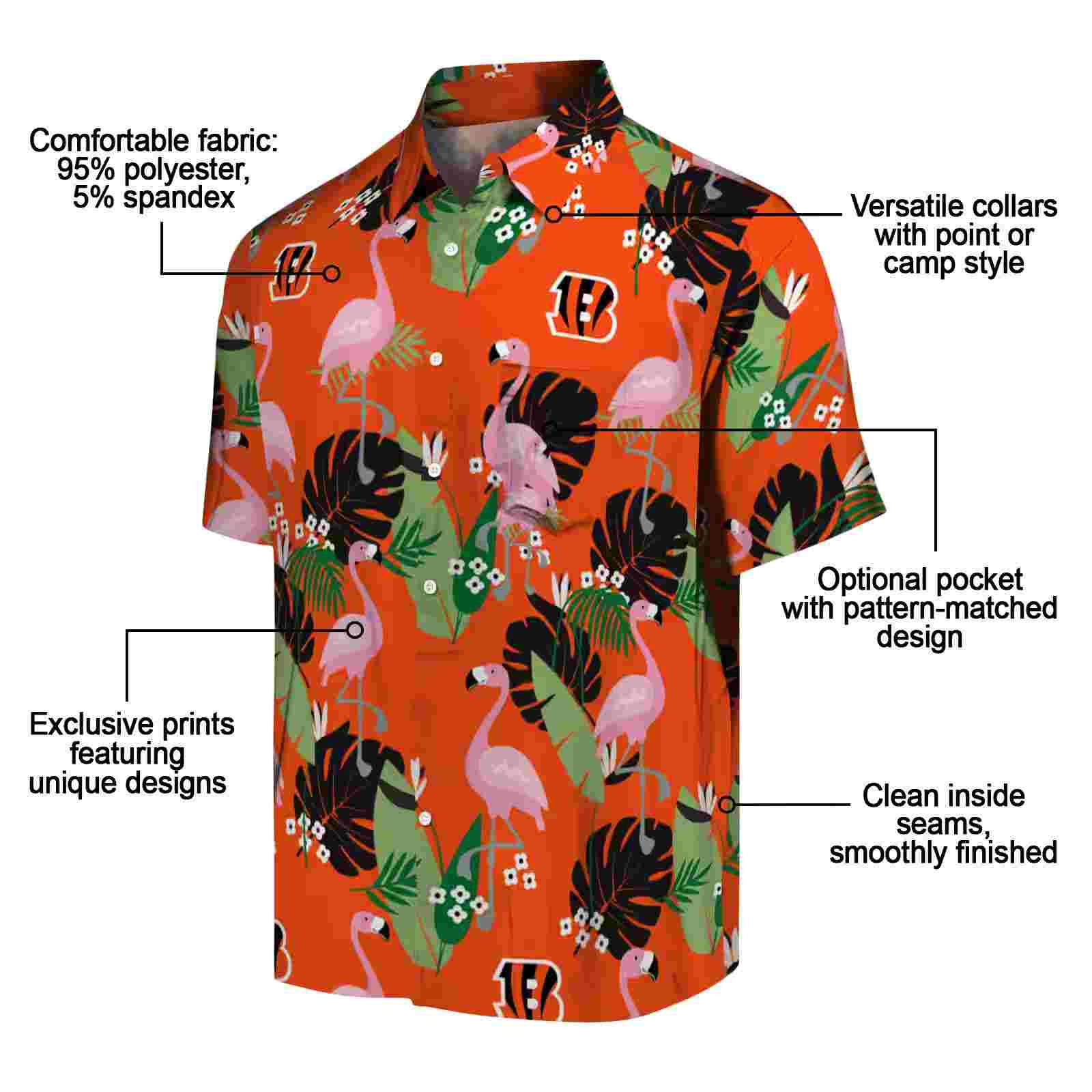 cincinnati bengals flamingo leaf motif orange hawaiian shirt new arrival