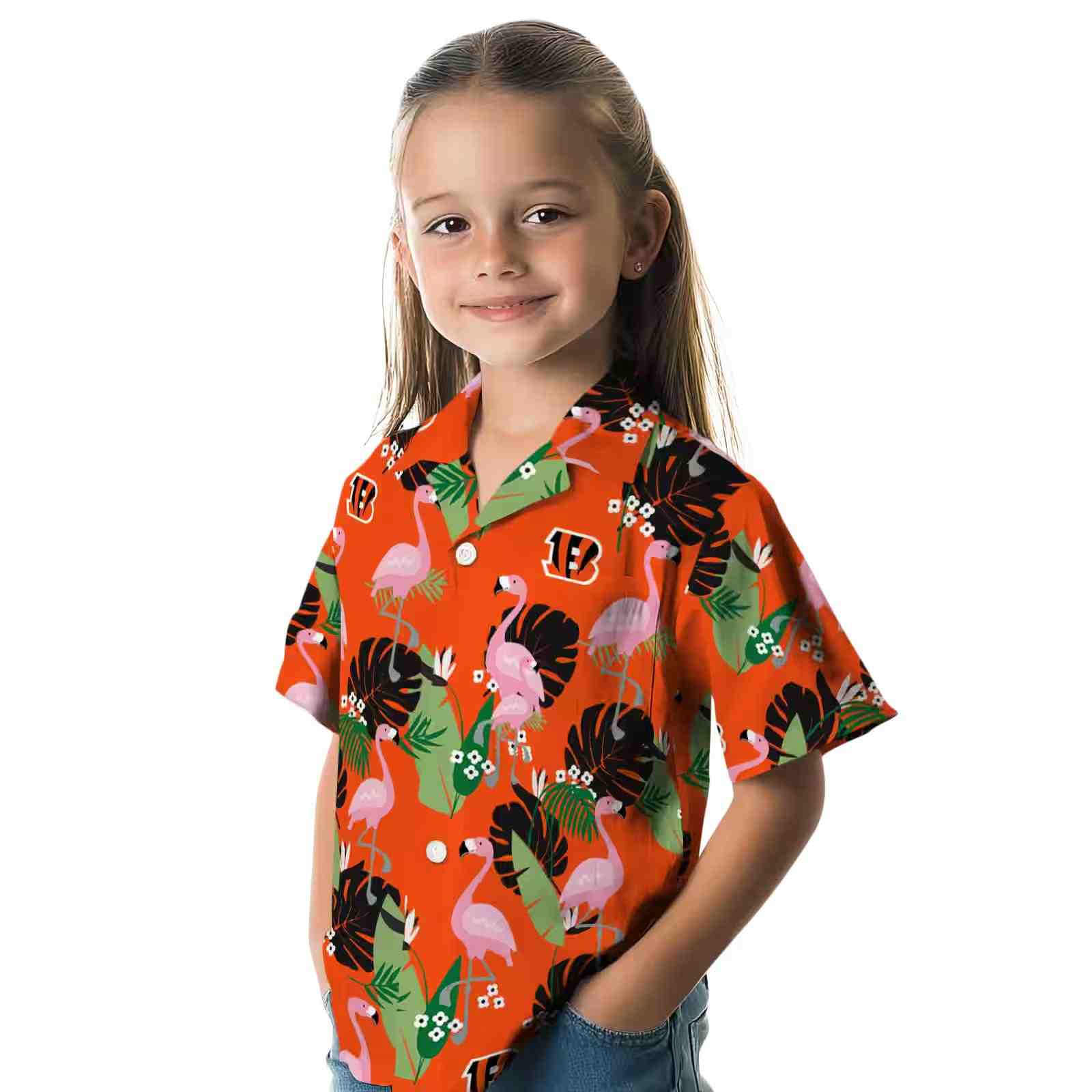 cincinnati bengals flamingo leaf motif orange hawaiian shirt premium grade