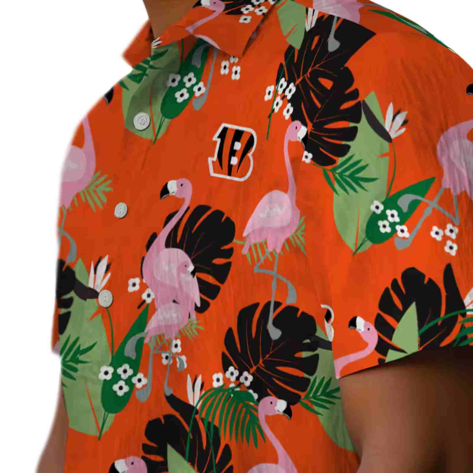 cincinnati bengals flamingo leaf motif orange hawaiian shirt trendy