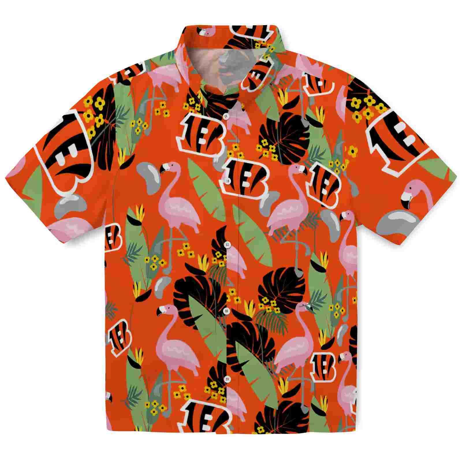 Cincinnati Bengals Flamingo Leaves Orange Hawaiian Shirt