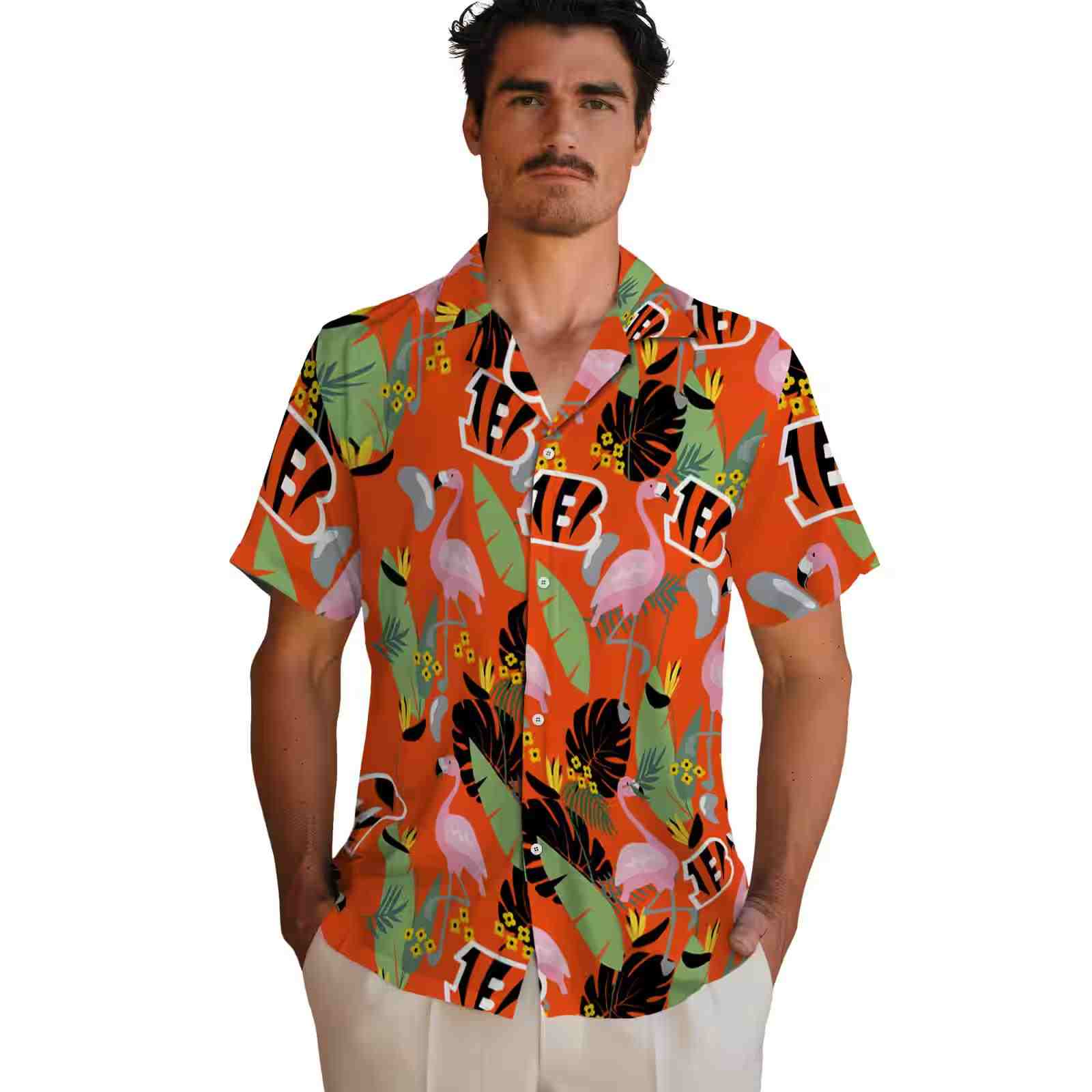 cincinnati bengals flamingo leaves orange hawaiian shirt fashion forward