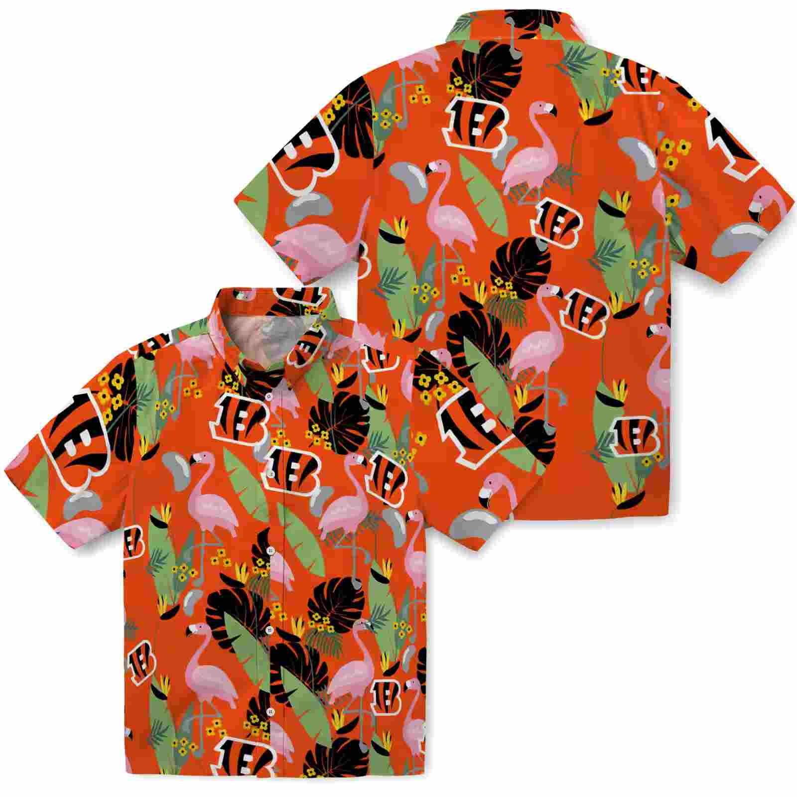 cincinnati bengals flamingo leaves orange hawaiian shirt high quality