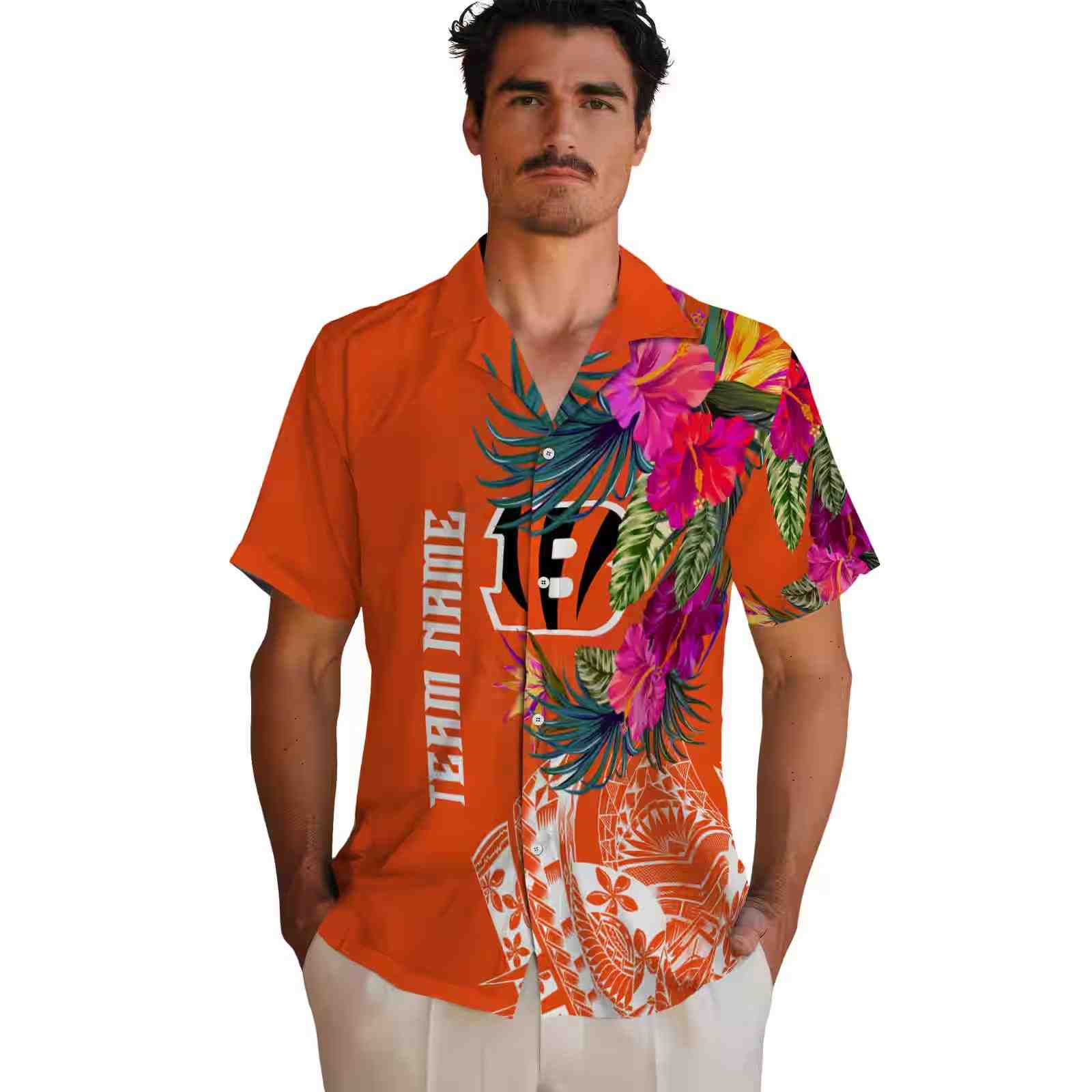 cincinnati bengals floral polynesian orange hawaiian shirt fashion forward