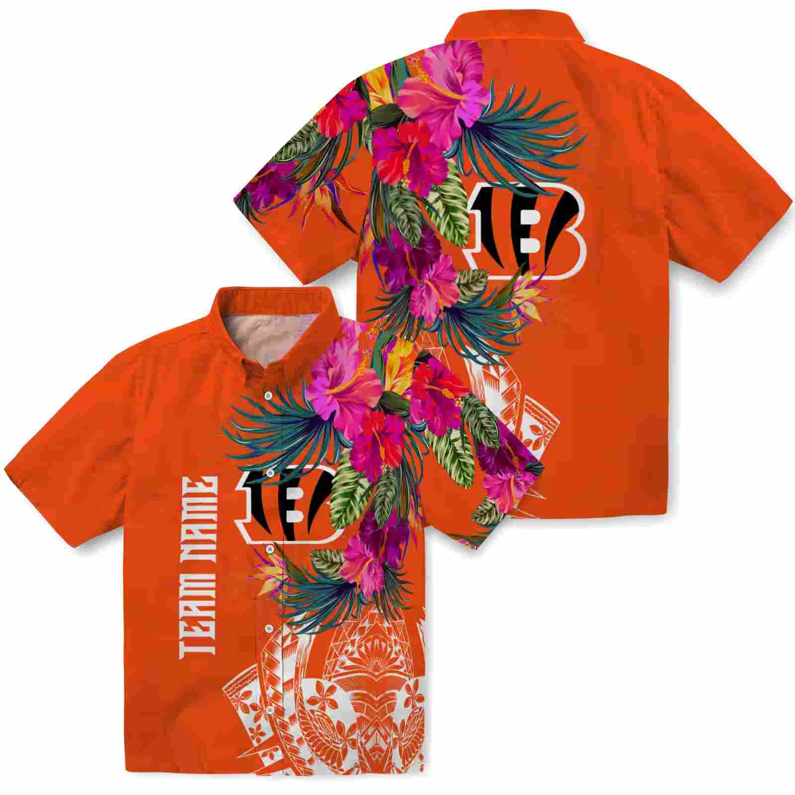 cincinnati bengals floral polynesian orange hawaiian shirt high quality