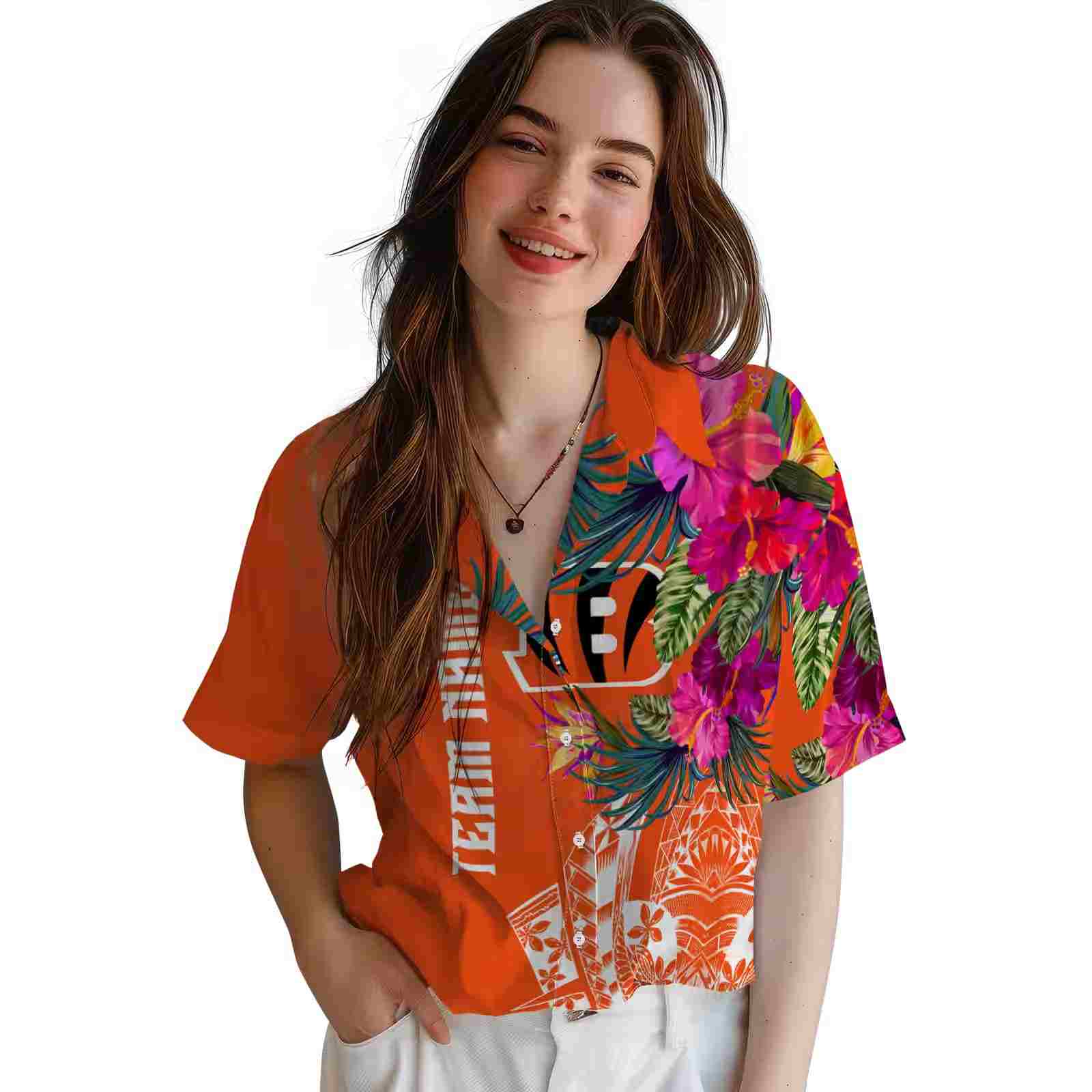 cincinnati bengals floral polynesian orange hawaiian shirt latest model