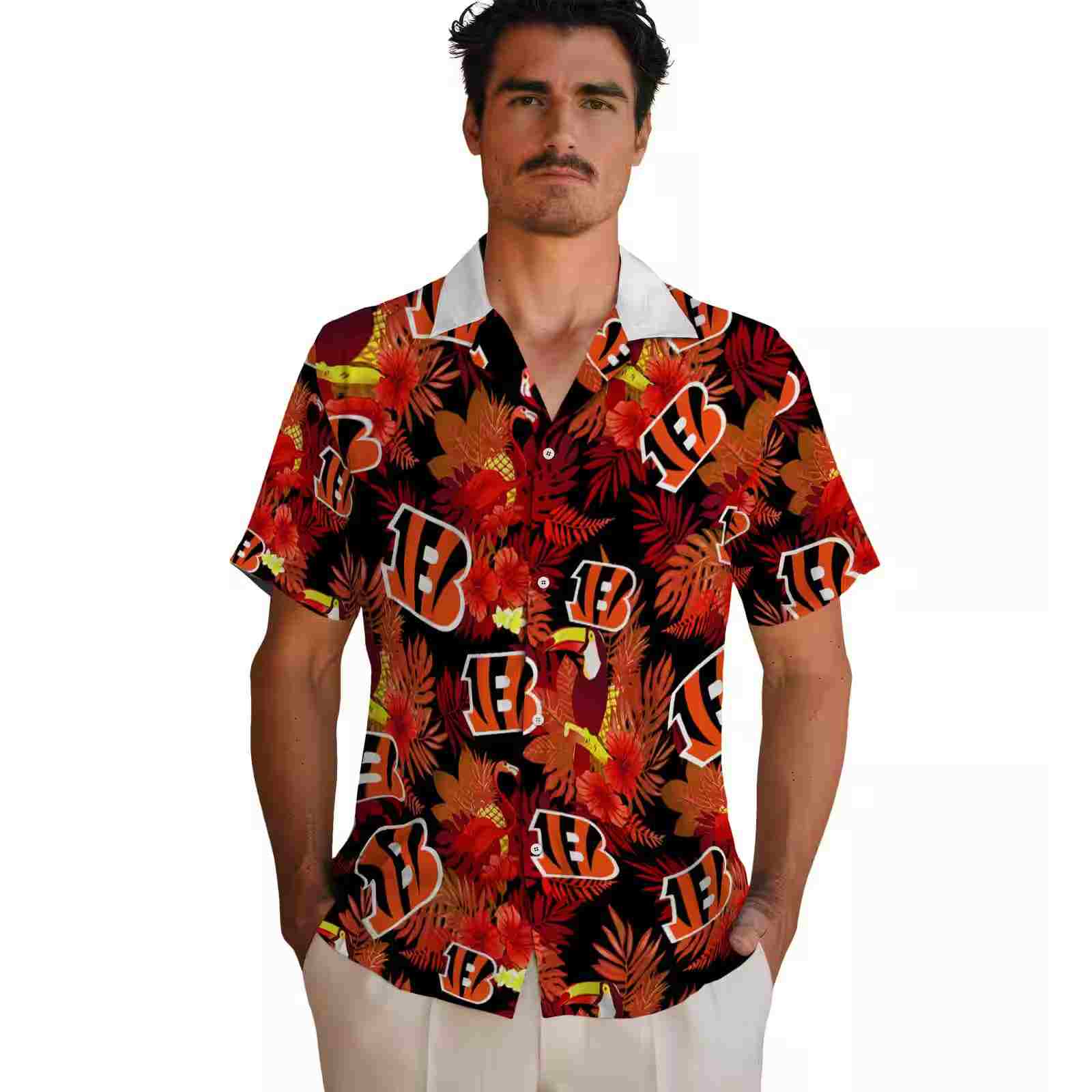 cincinnati bengals floral toucan orange red hawaiian shirt fashion forward