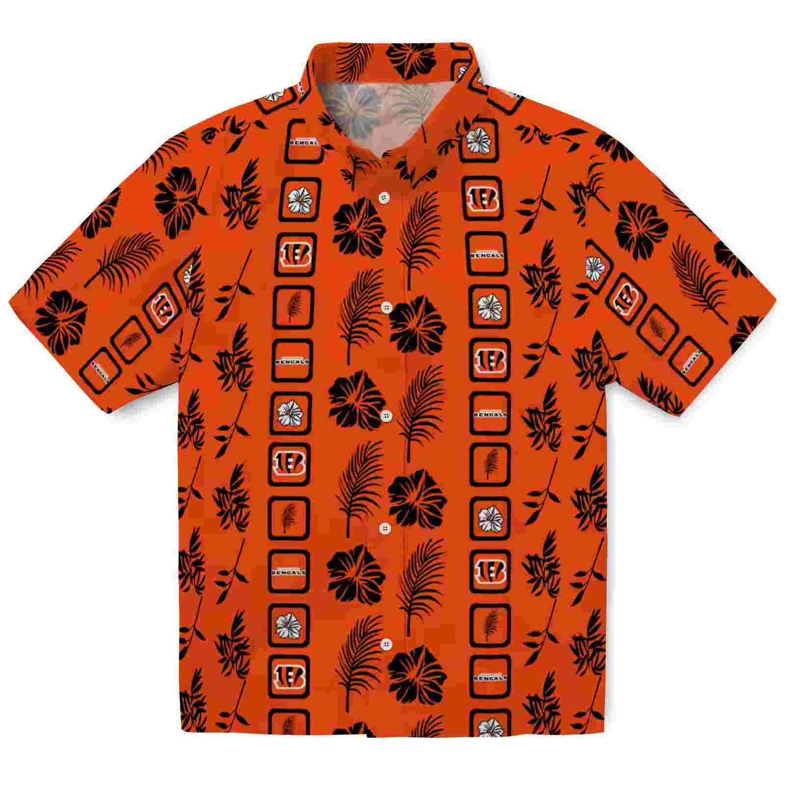 Cincinnati Bengals Framed Floral Orange Hawaiian Shirt