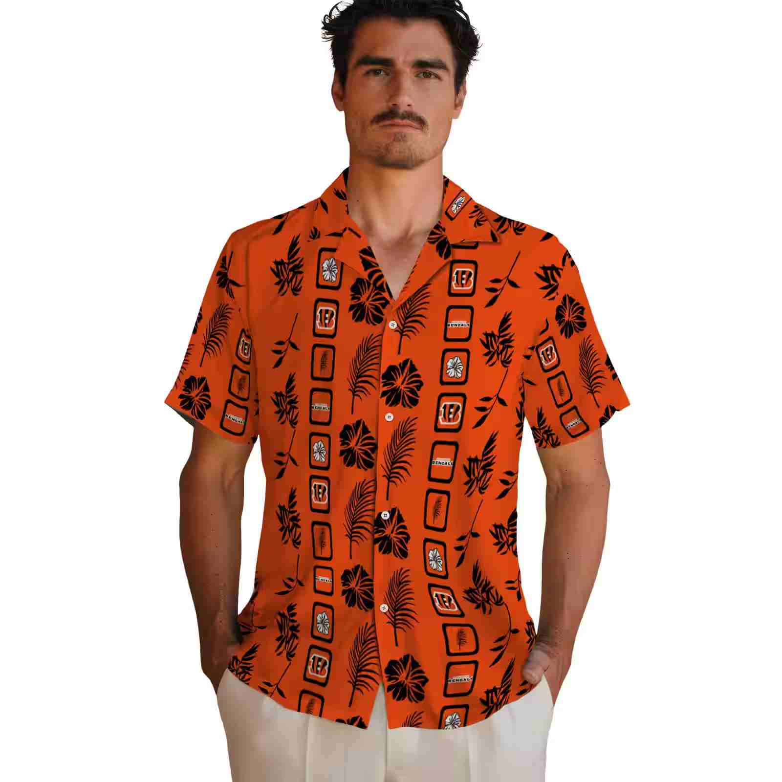 cincinnati bengals framed floral orange hawaiian shirt fashion forward