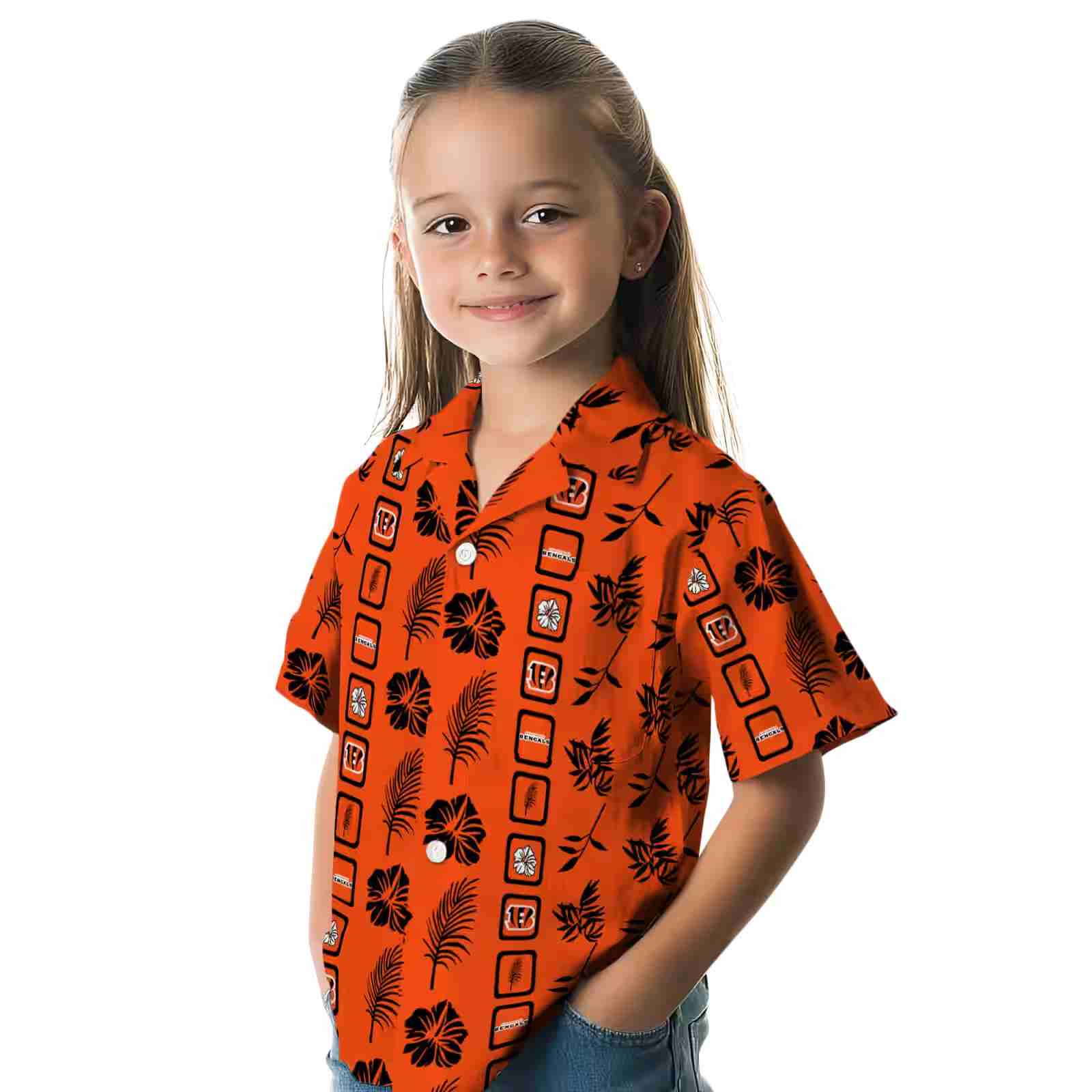 cincinnati bengals framed floral orange hawaiian shirt premium grade