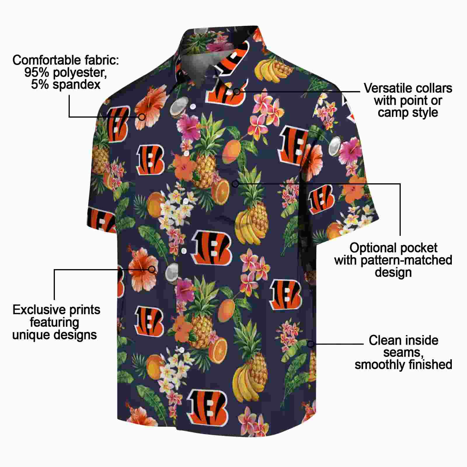 cincinnati bengals hibiscus and fruit navy blue hawaiian shirt new arrival