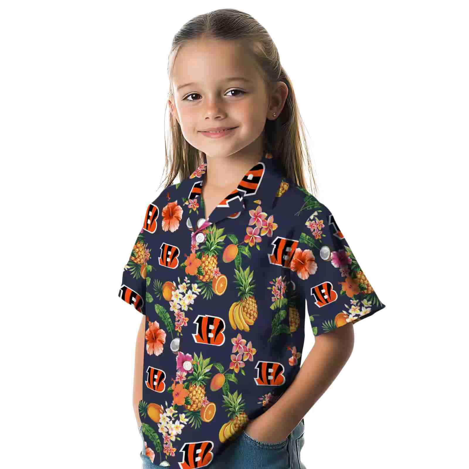 cincinnati bengals hibiscus and fruit navy blue hawaiian shirt premium grade