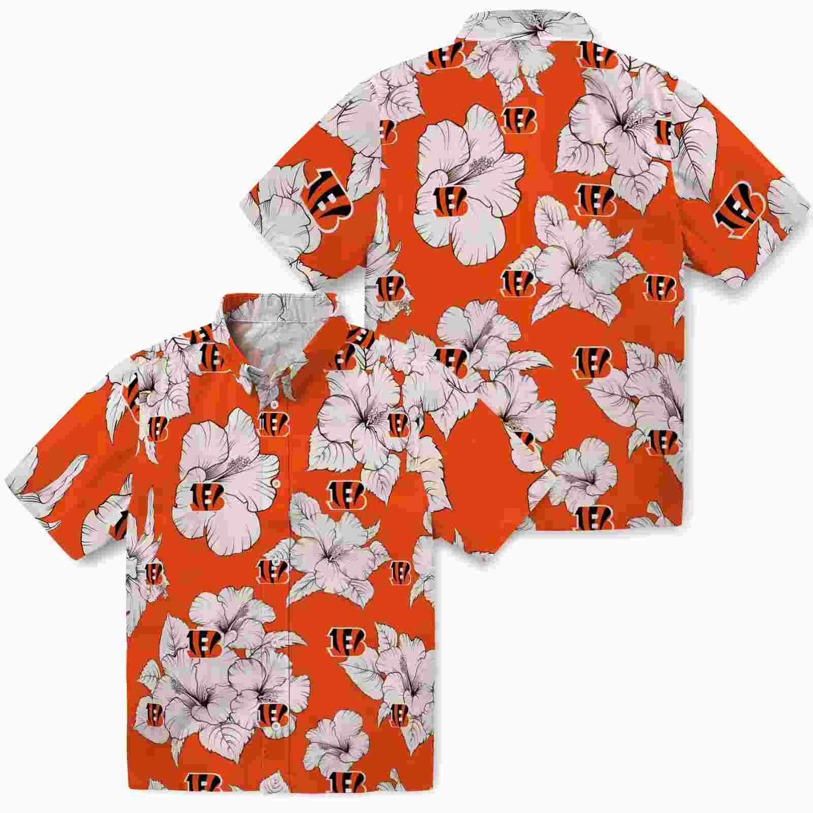 cincinnati bengals hibiscus blooms orange white hawaiian shirt high quality