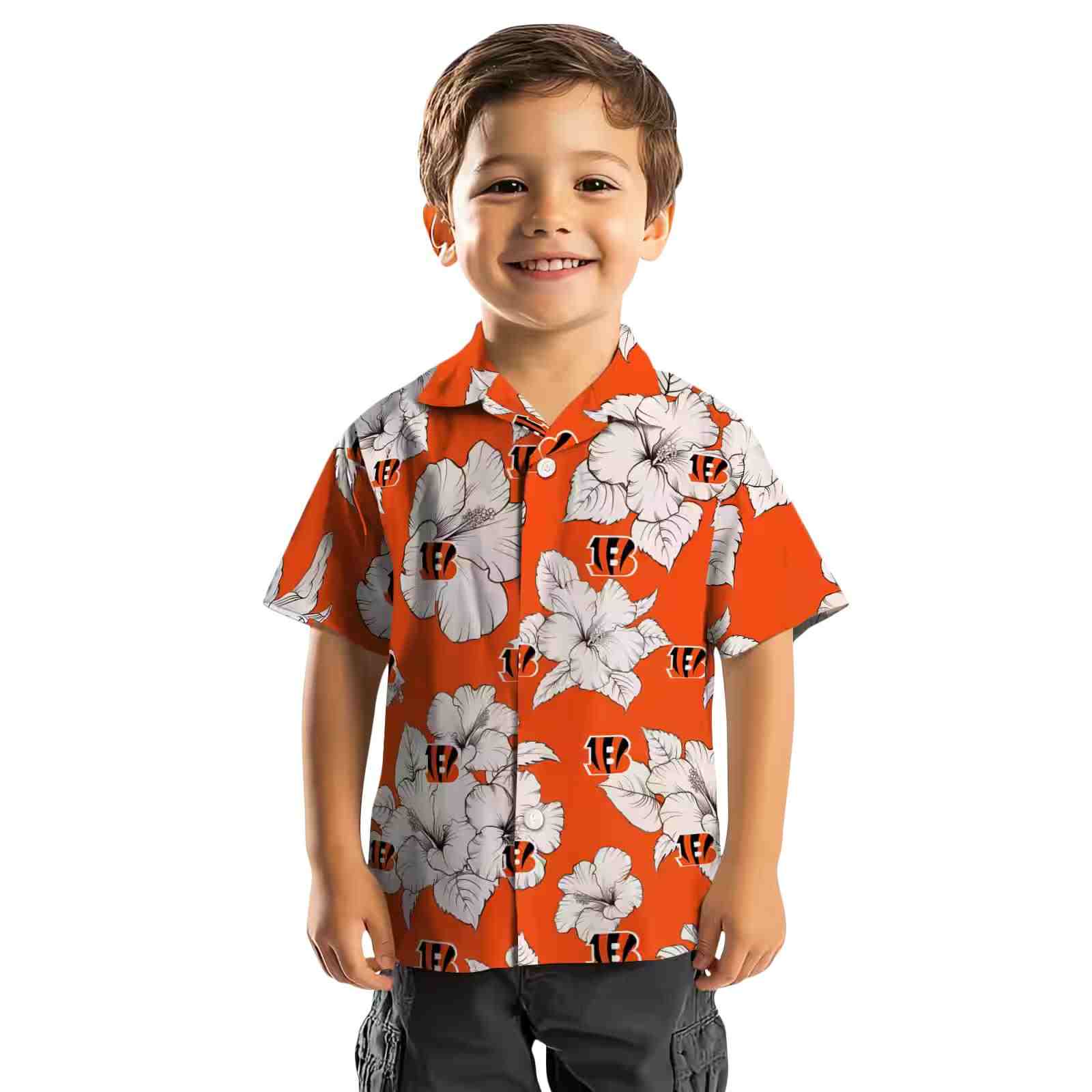 cincinnati bengals hibiscus blooms orange white hawaiian shirt top rated