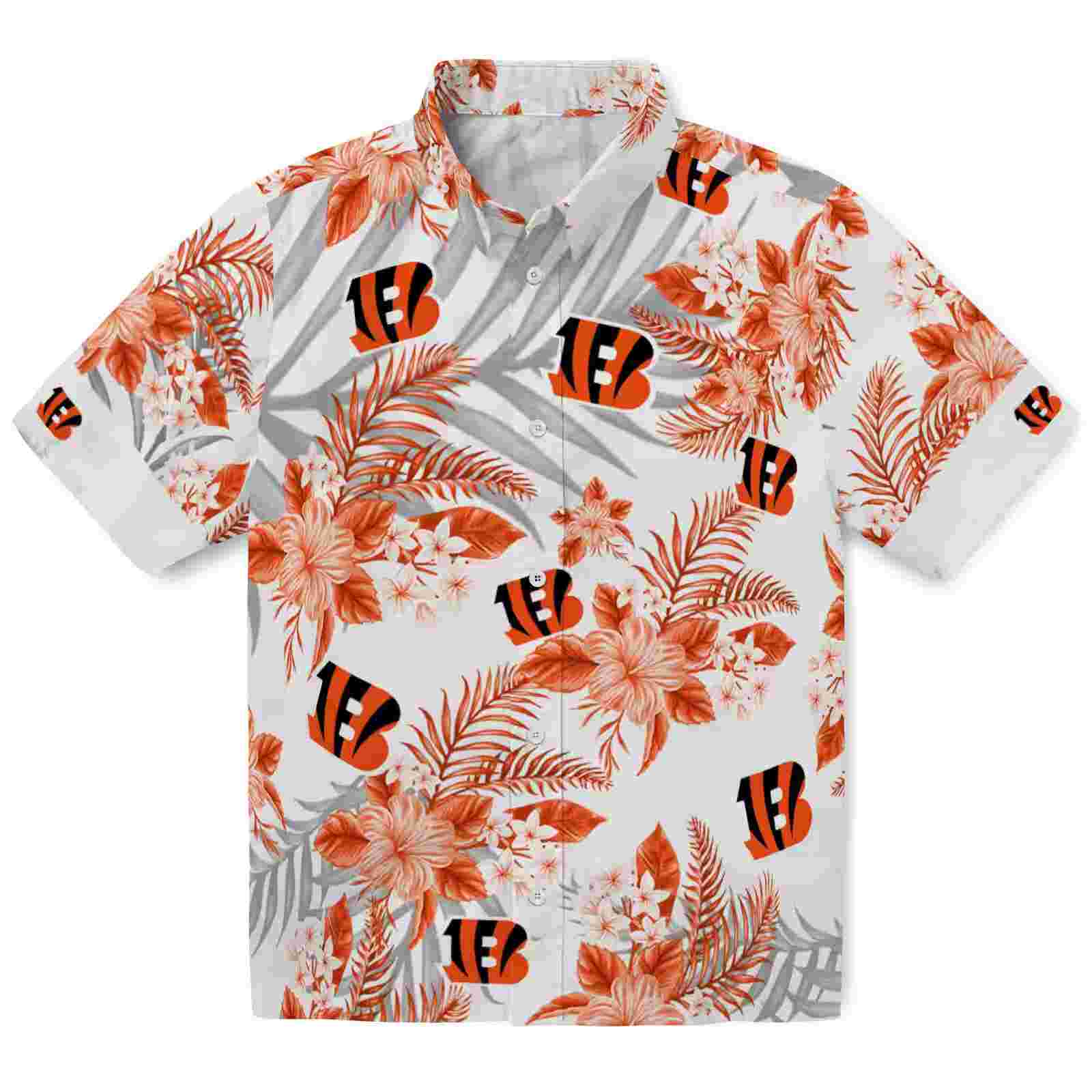 Cincinnati Bengals Hibiscus Palm Leaves Orange White Hawaiian Shirt