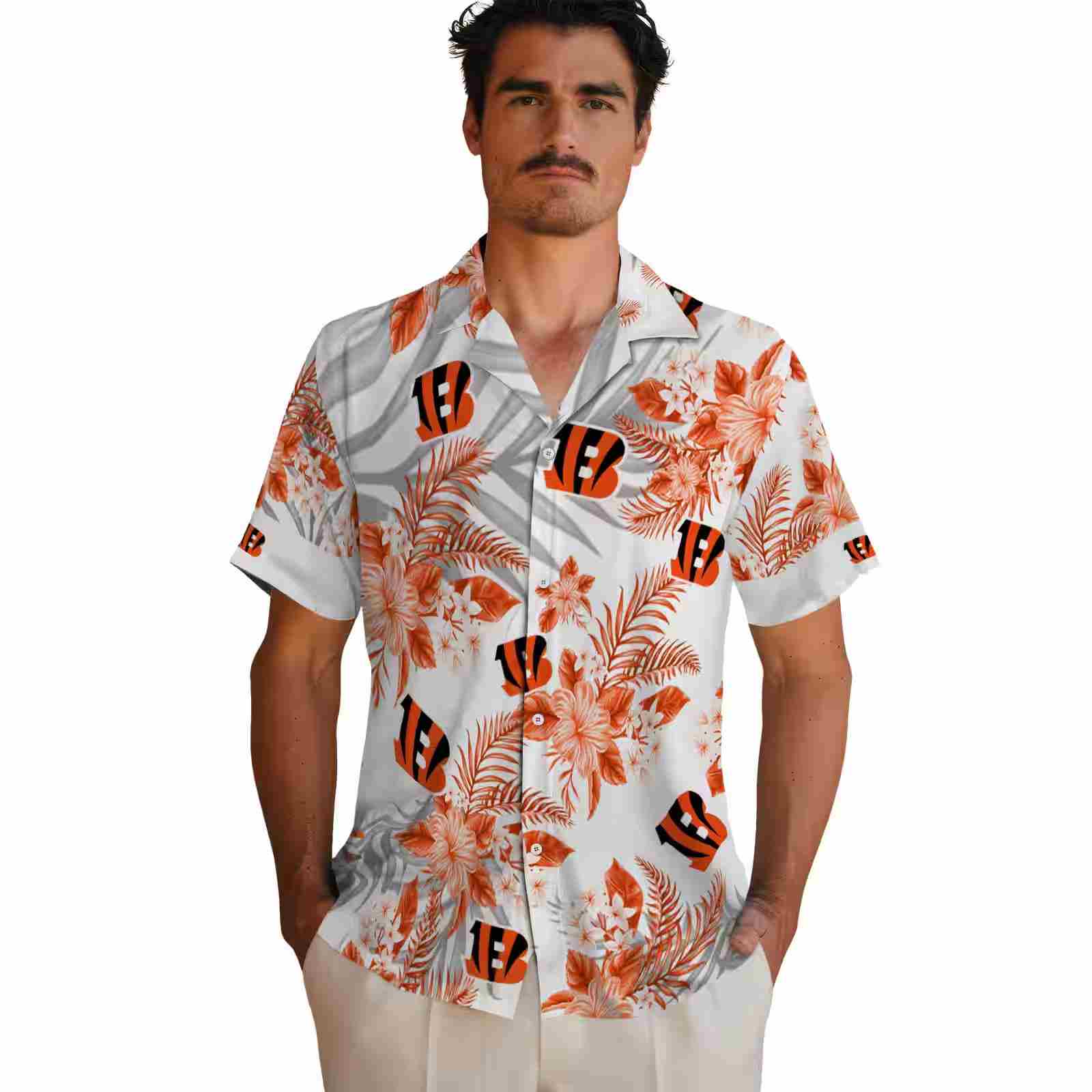 cincinnati bengals hibiscus palm leaves orange white hawaiian shirt fashion forward