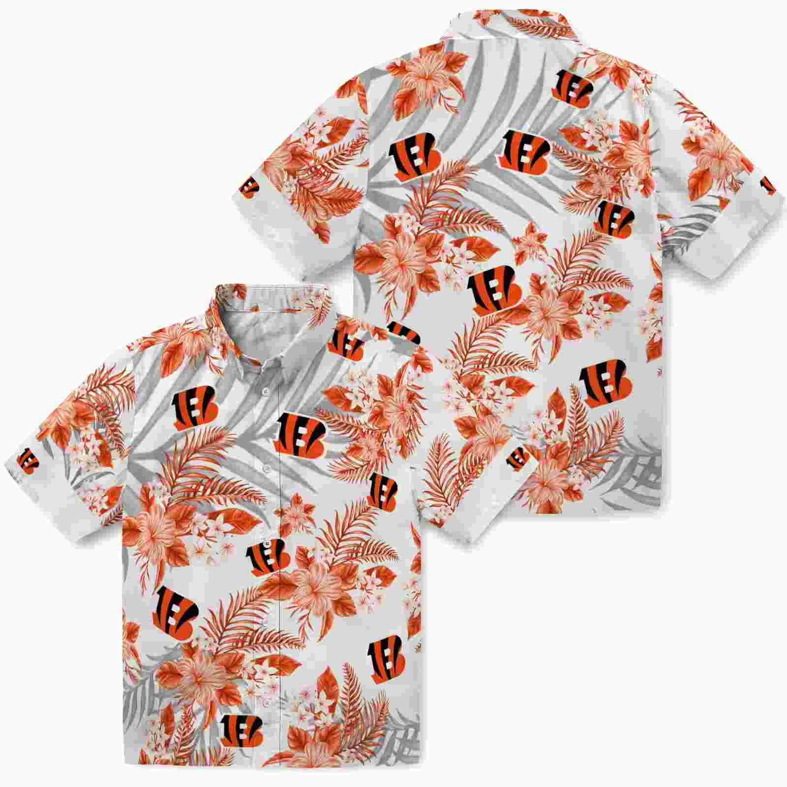 cincinnati bengals hibiscus palm leaves orange white hawaiian shirt high quality