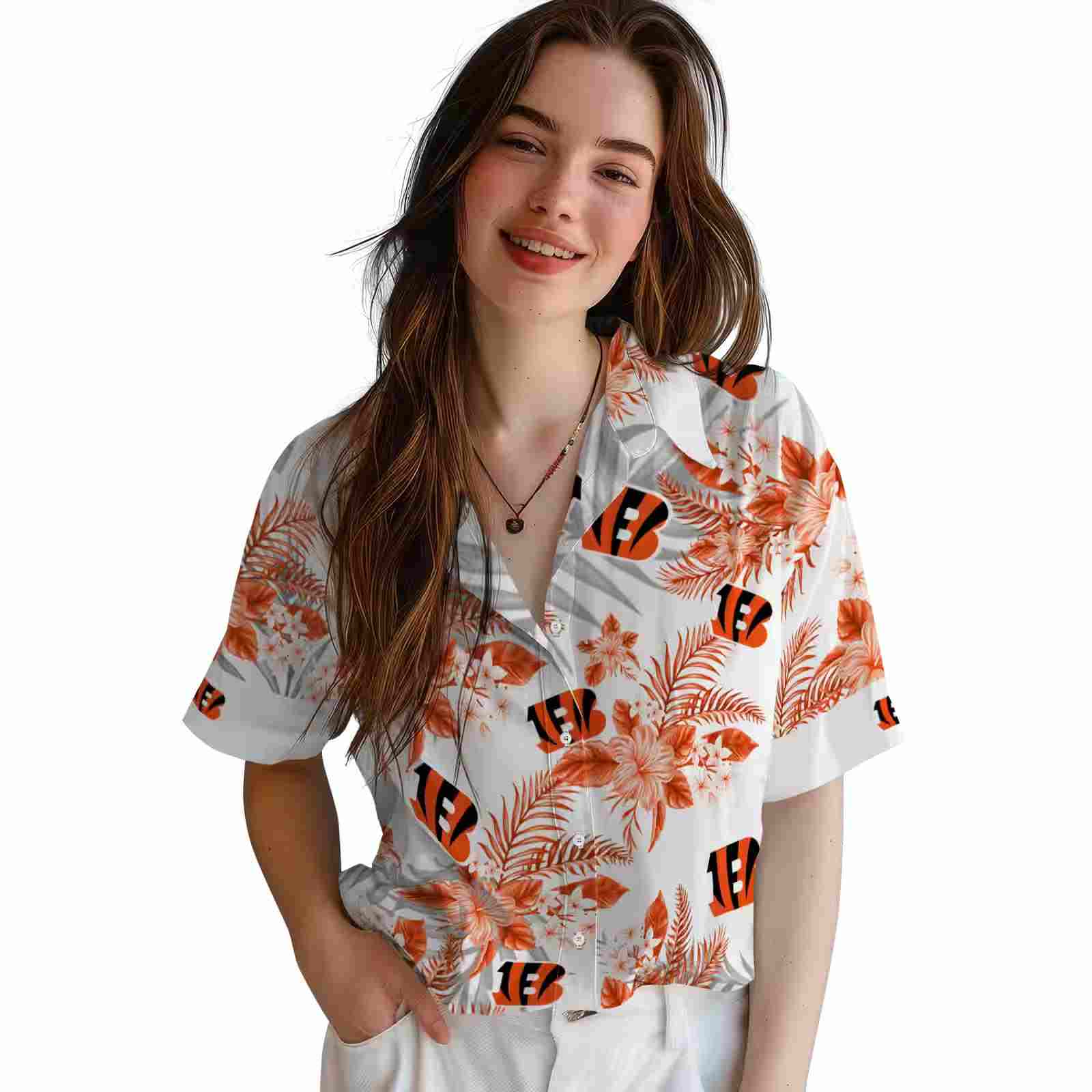 cincinnati bengals hibiscus palm leaves orange white hawaiian shirt latest model