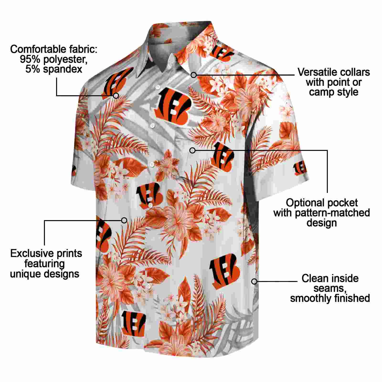 cincinnati bengals hibiscus palm leaves orange white hawaiian shirt new arrival