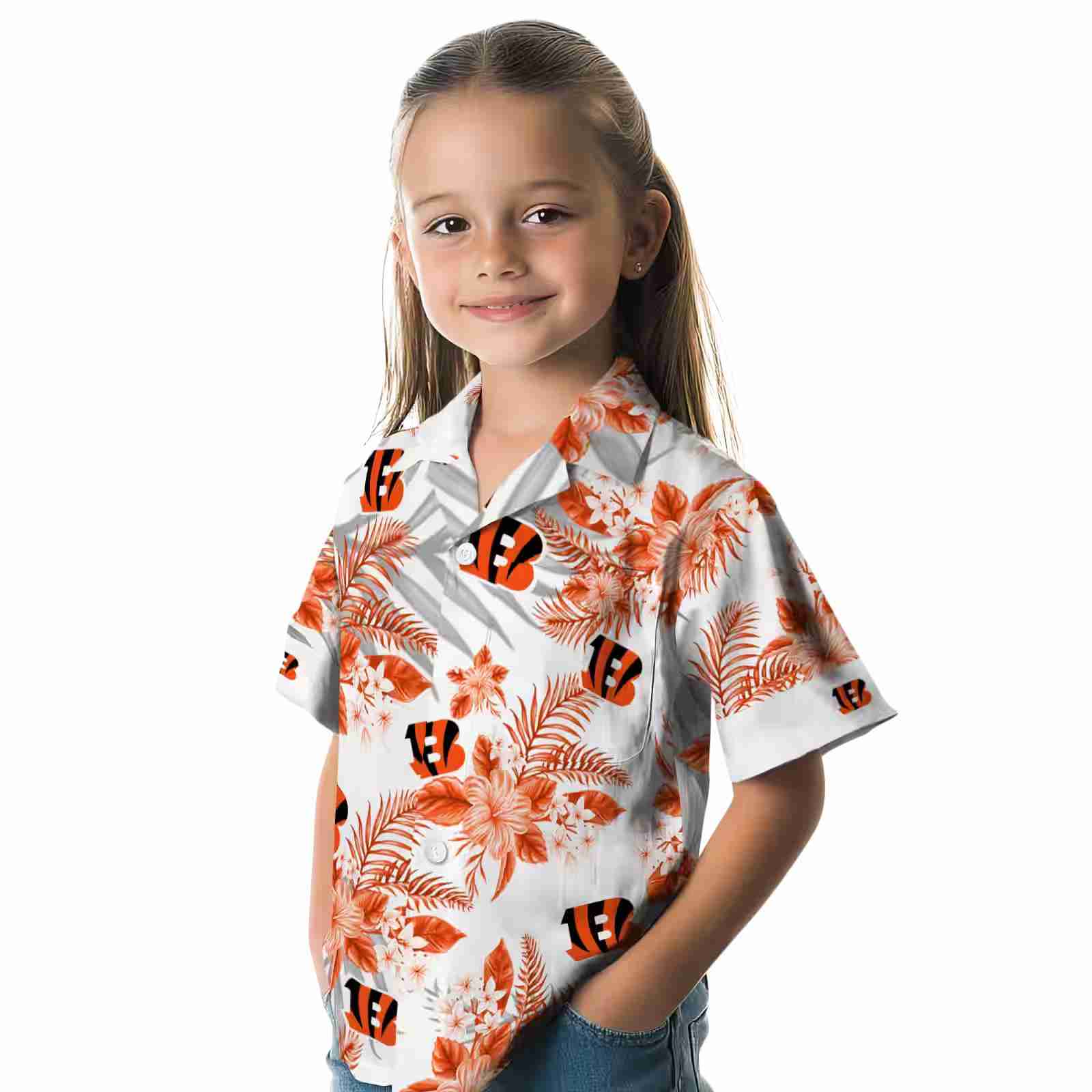 cincinnati bengals hibiscus palm leaves orange white hawaiian shirt premium grade