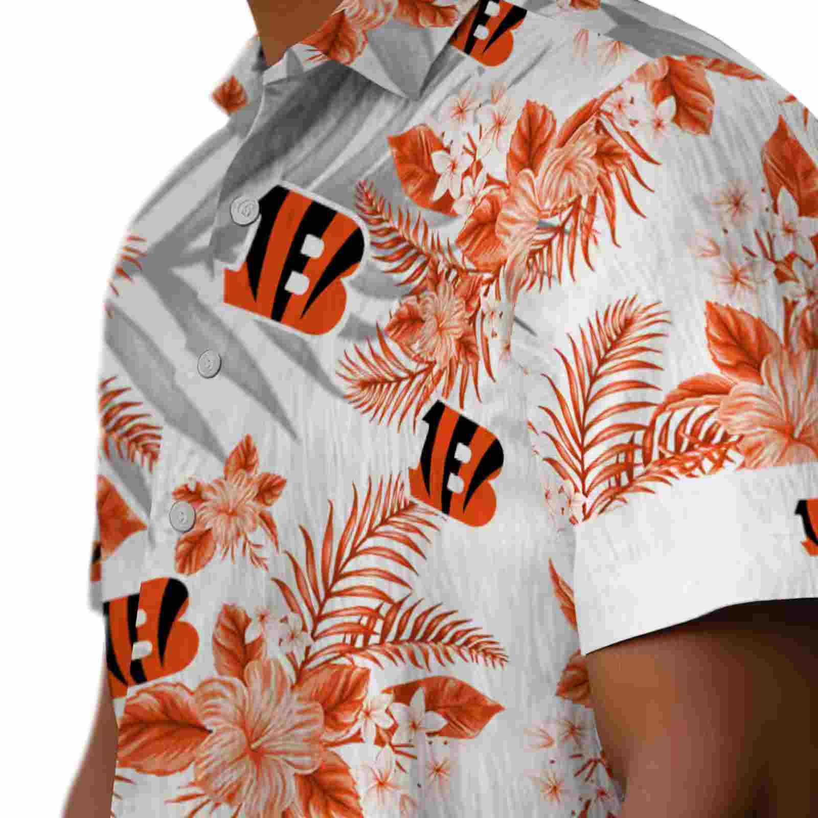 cincinnati bengals hibiscus palm leaves orange white hawaiian shirt trendy