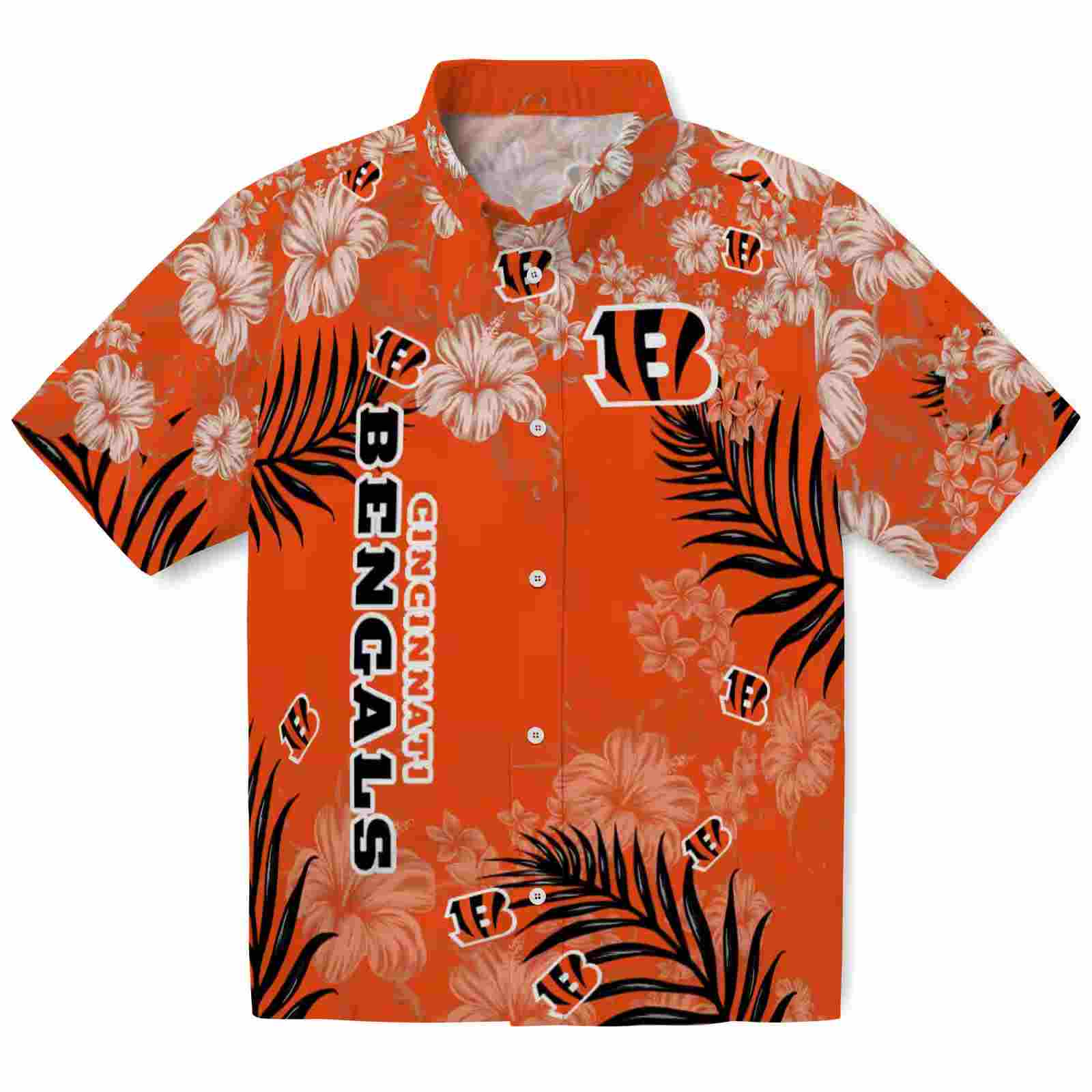 cincinnati bengals hibiscus print orange hawaiian shirt best selling