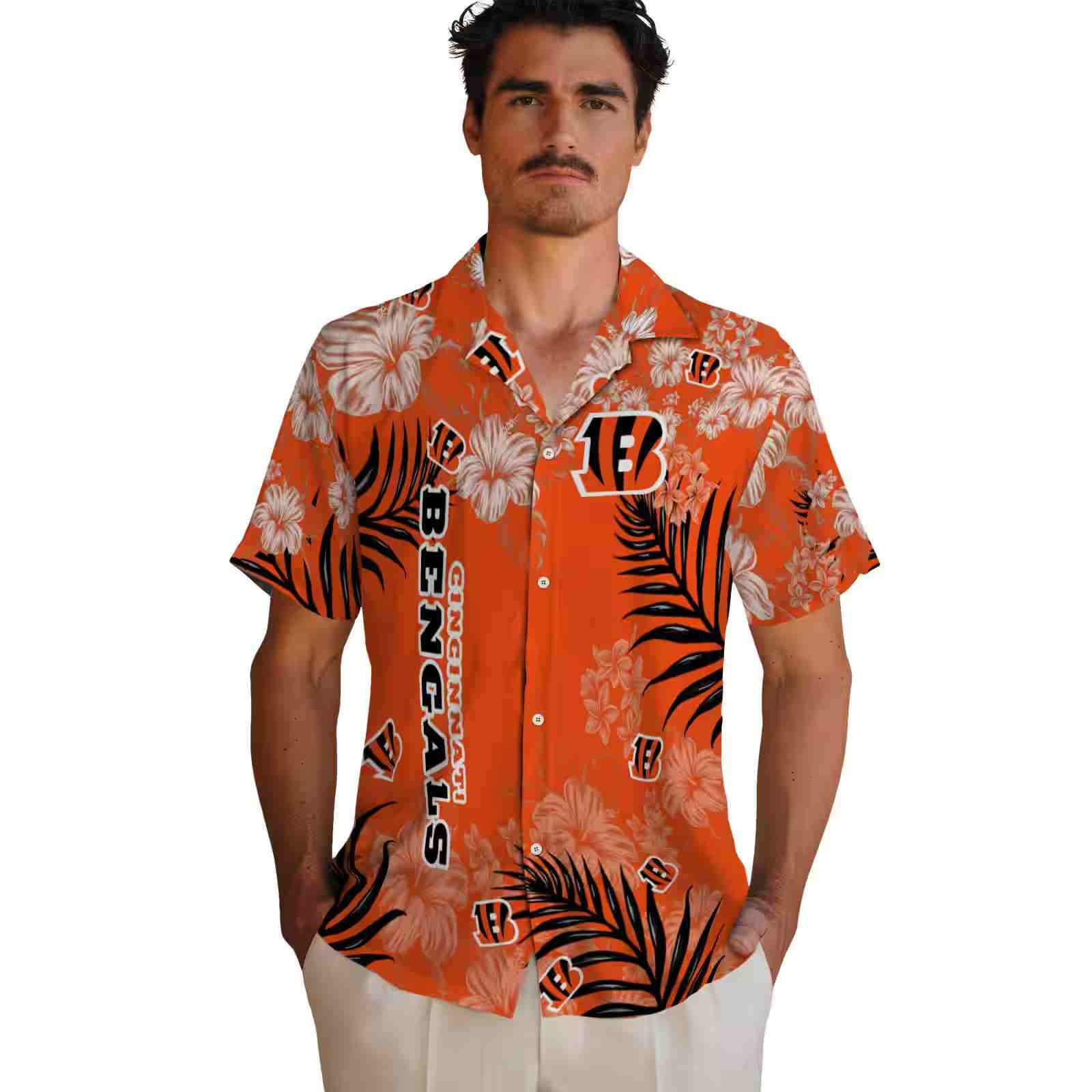 cincinnati bengals hibiscus print orange hawaiian shirt fashion forward