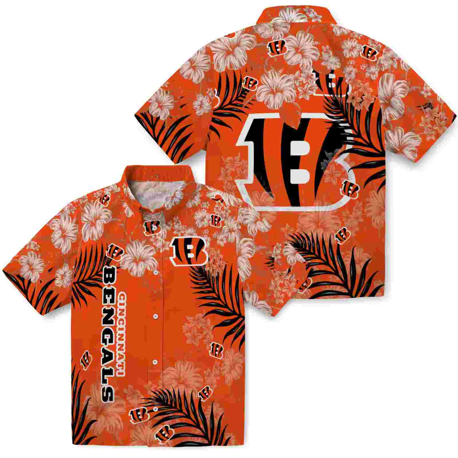 cincinnati bengals hibiscus print orange hawaiian shirt high quality