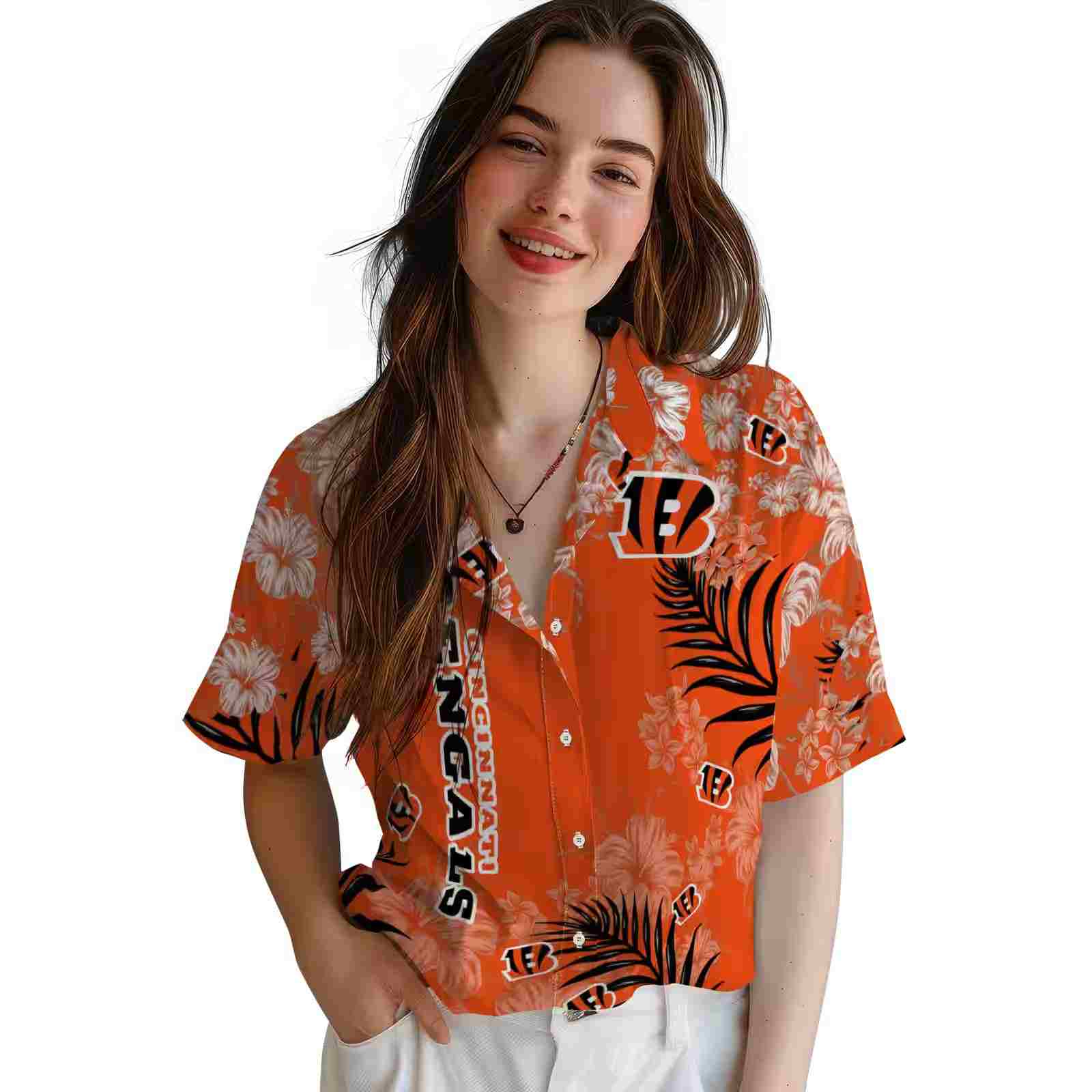 cincinnati bengals hibiscus print orange hawaiian shirt latest model