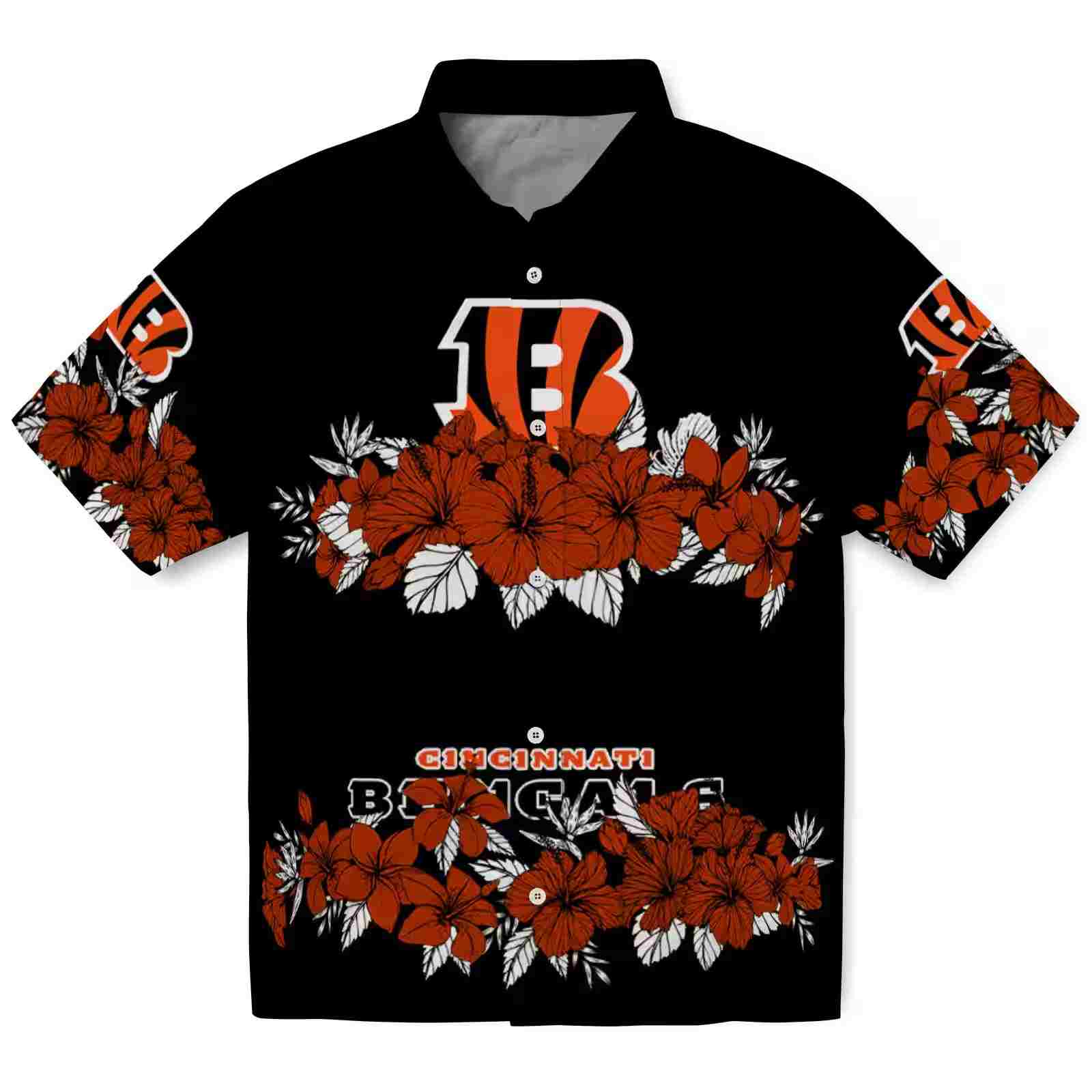 cincinnati bengals hibiscus stripe orange black hawaiian shirt best selling