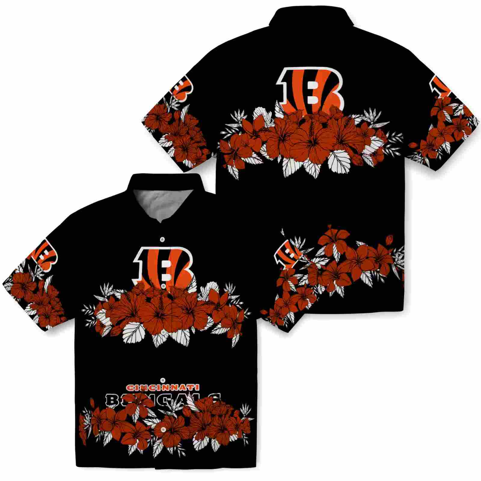 cincinnati bengals hibiscus stripe orange black hawaiian shirt high quality