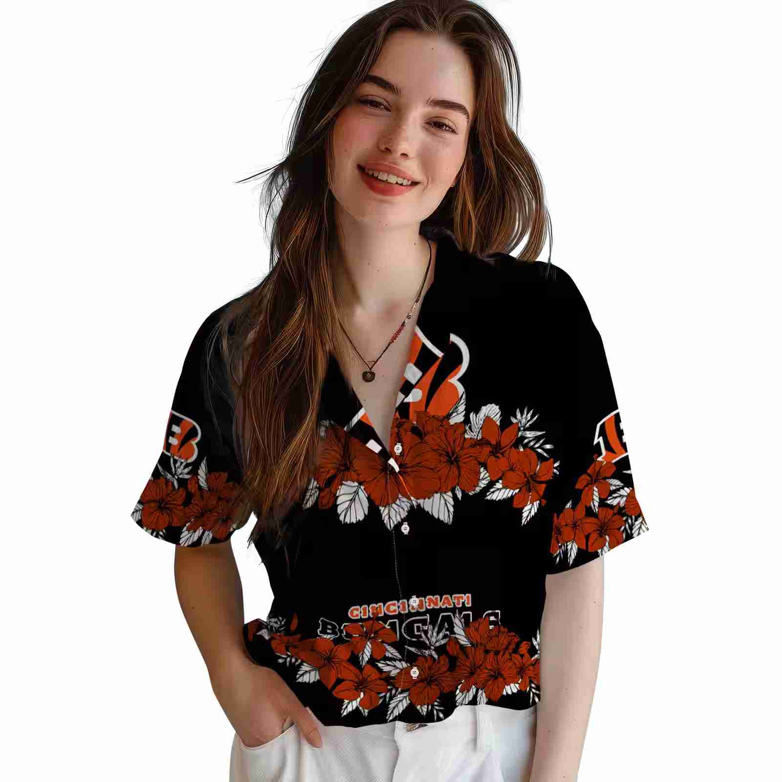 cincinnati bengals hibiscus stripe orange black hawaiian shirt latest model