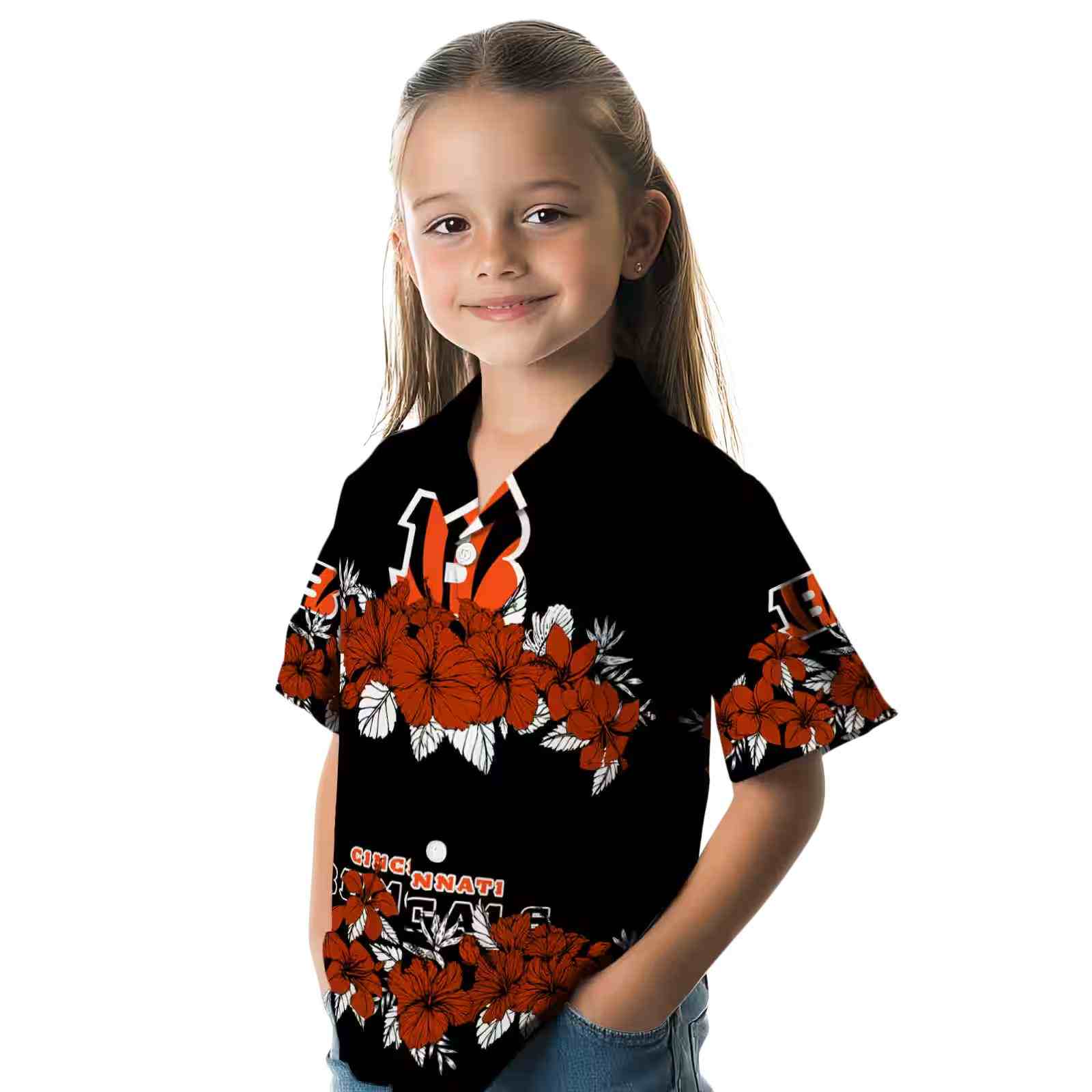 cincinnati bengals hibiscus stripe orange black hawaiian shirt premium grade