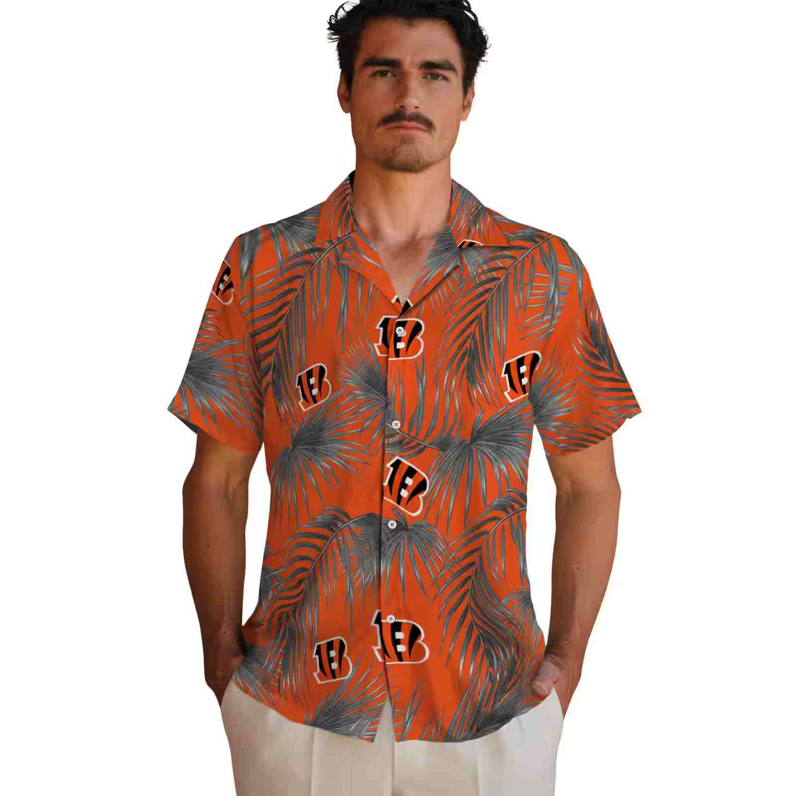 cincinnati bengals leafy palms orange hawaiian shirt fashion forward