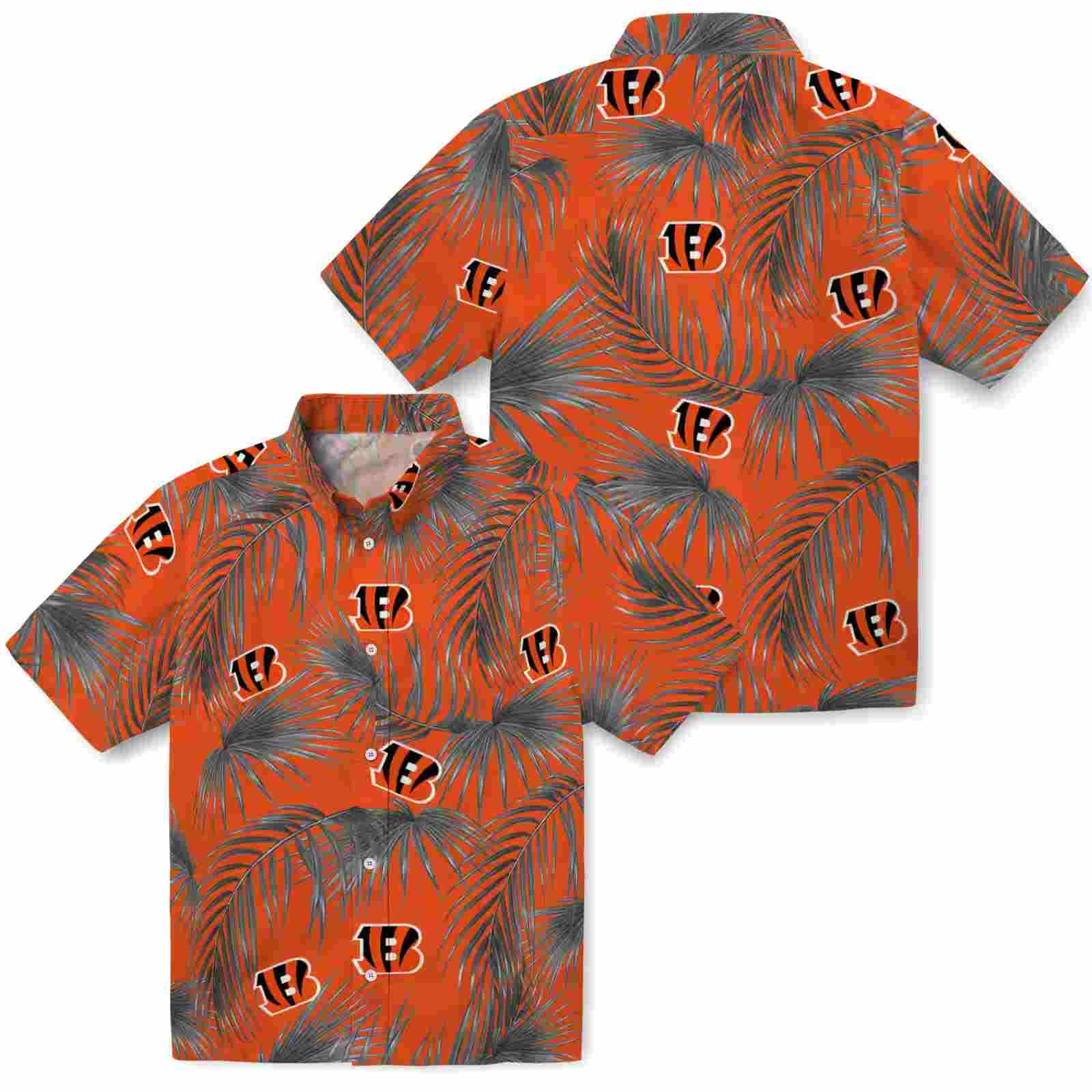 cincinnati bengals leafy palms orange hawaiian shirt high quality