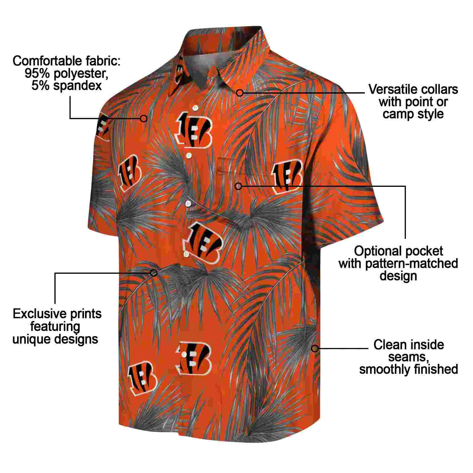 cincinnati bengals leafy palms orange hawaiian shirt new arrival