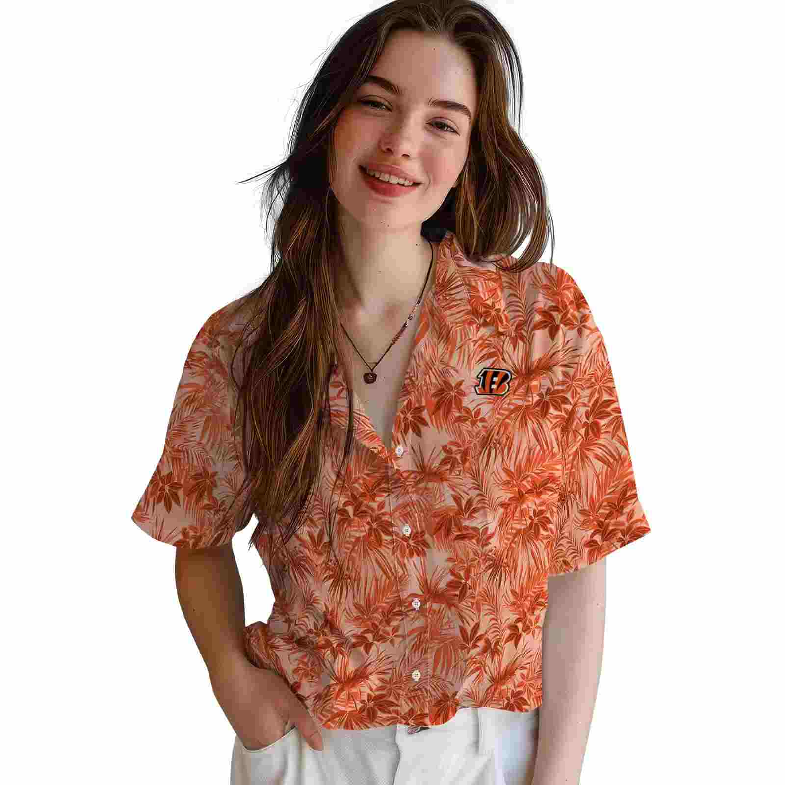 cincinnati bengals leafy pattern orange hawaiian shirt latest model