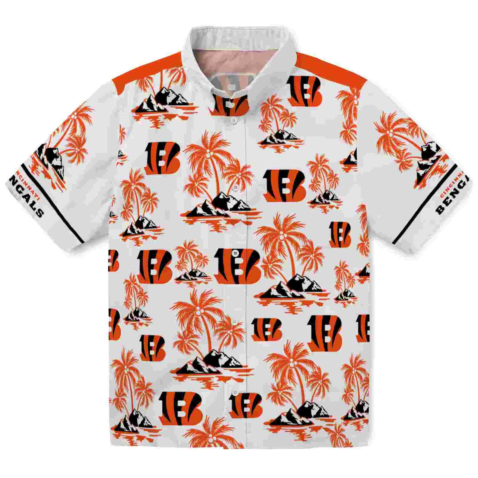 Cincinnati Bengals Palm Island Print Orange White Hawaiian Shirt