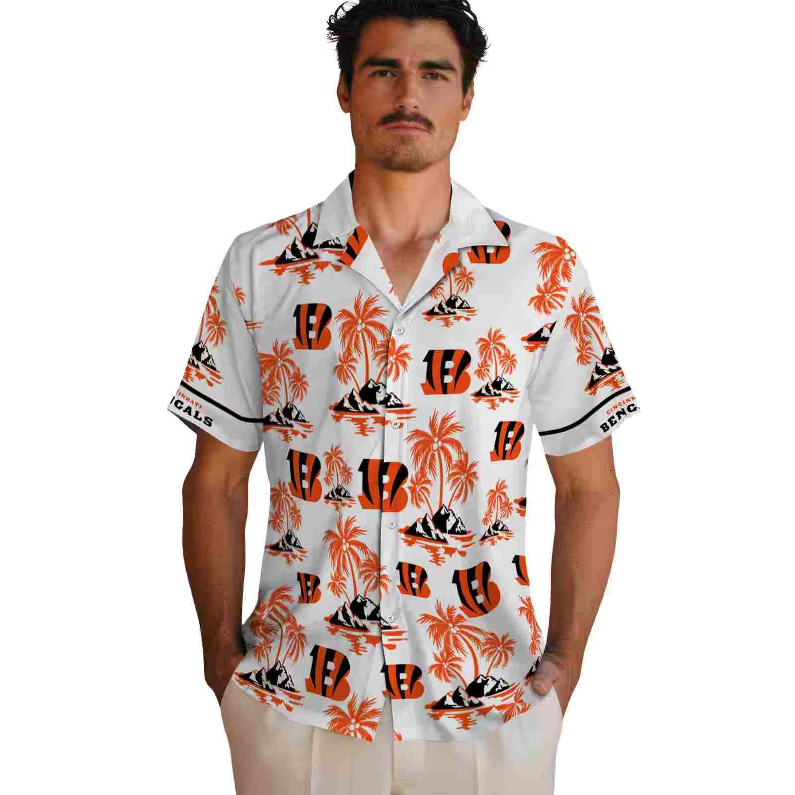 cincinnati bengals palm island print orange white hawaiian shirt fashion forward