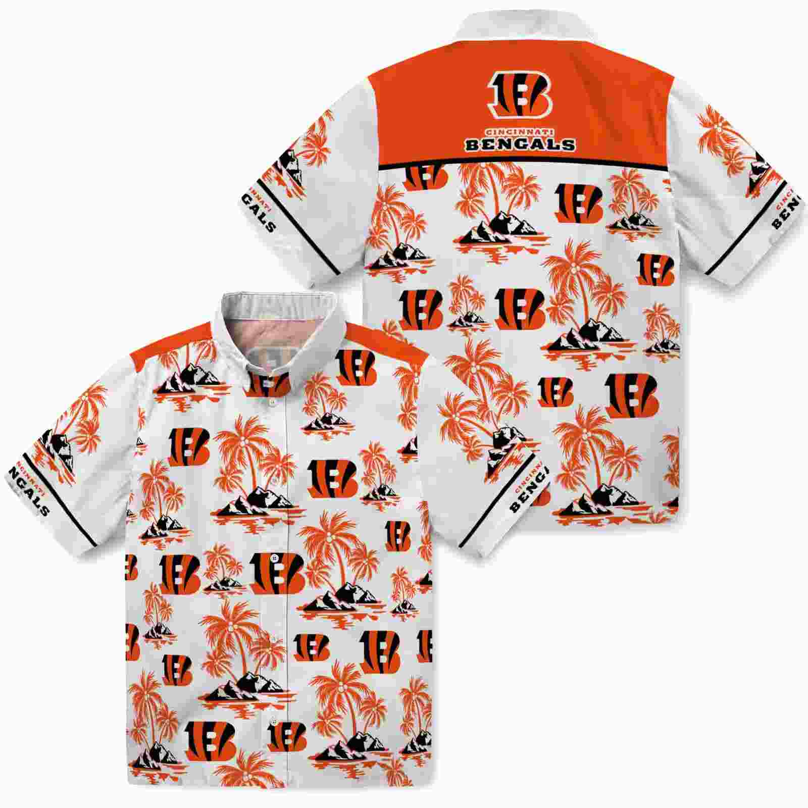 cincinnati bengals palm island print orange white hawaiian shirt high quality